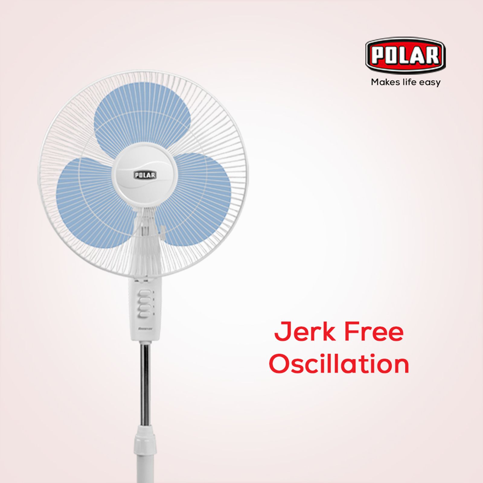 POLAR Annexer 400mm 3 Blade Thermal Overload Protector Pedestal Fan (Jerk Free Oscillation, White & Blue)_5