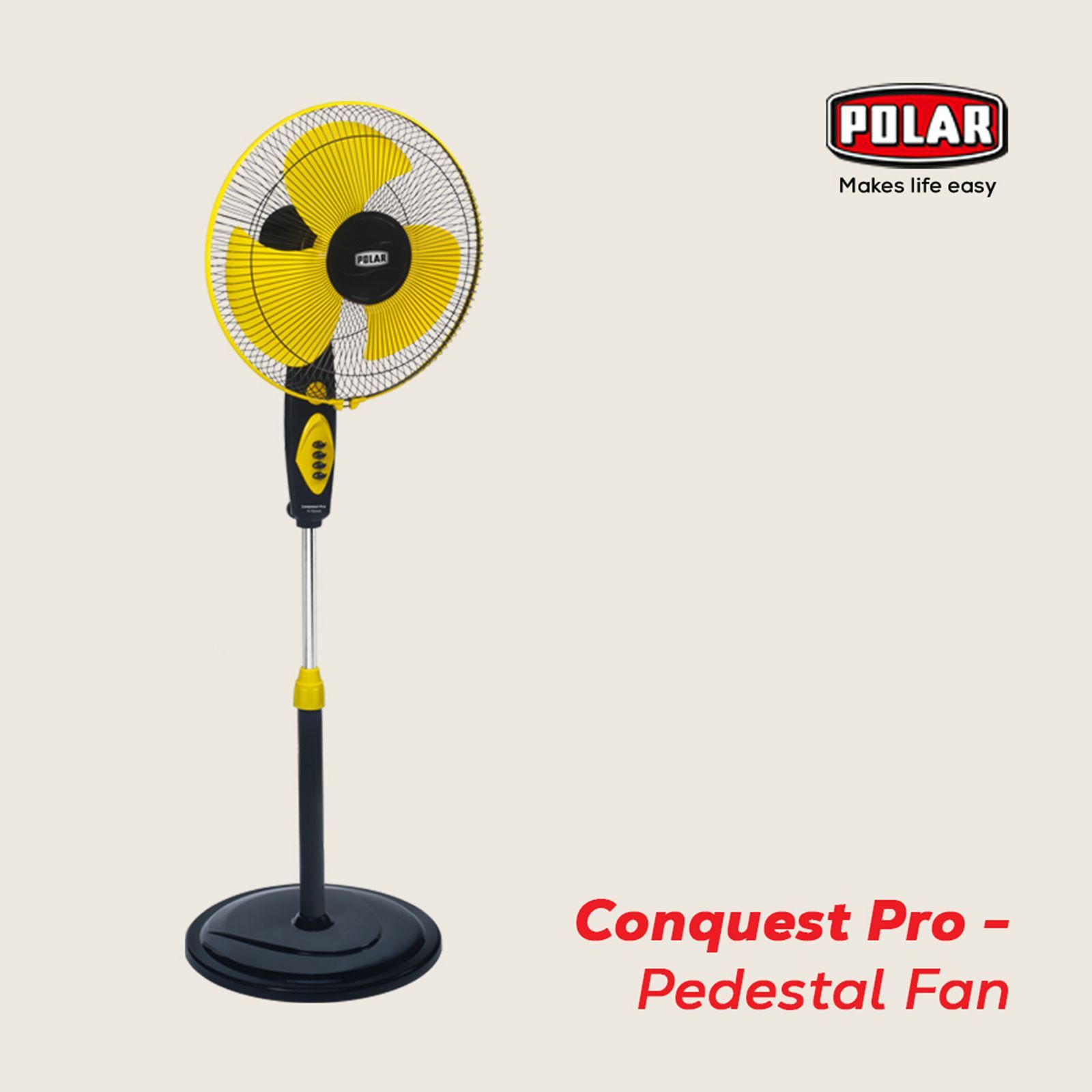POLAR Conquest 1 Star 400mm 3 Blade Copper Motor Pedestal Fan (Auto Thermal Overload Protection, Yellow & Black) POLAR Conquest 1 Star 400mm 3 Blade Copper Motor Pedestal Fan (Auto Thermal Overload Protection, Yellow & Black)_5