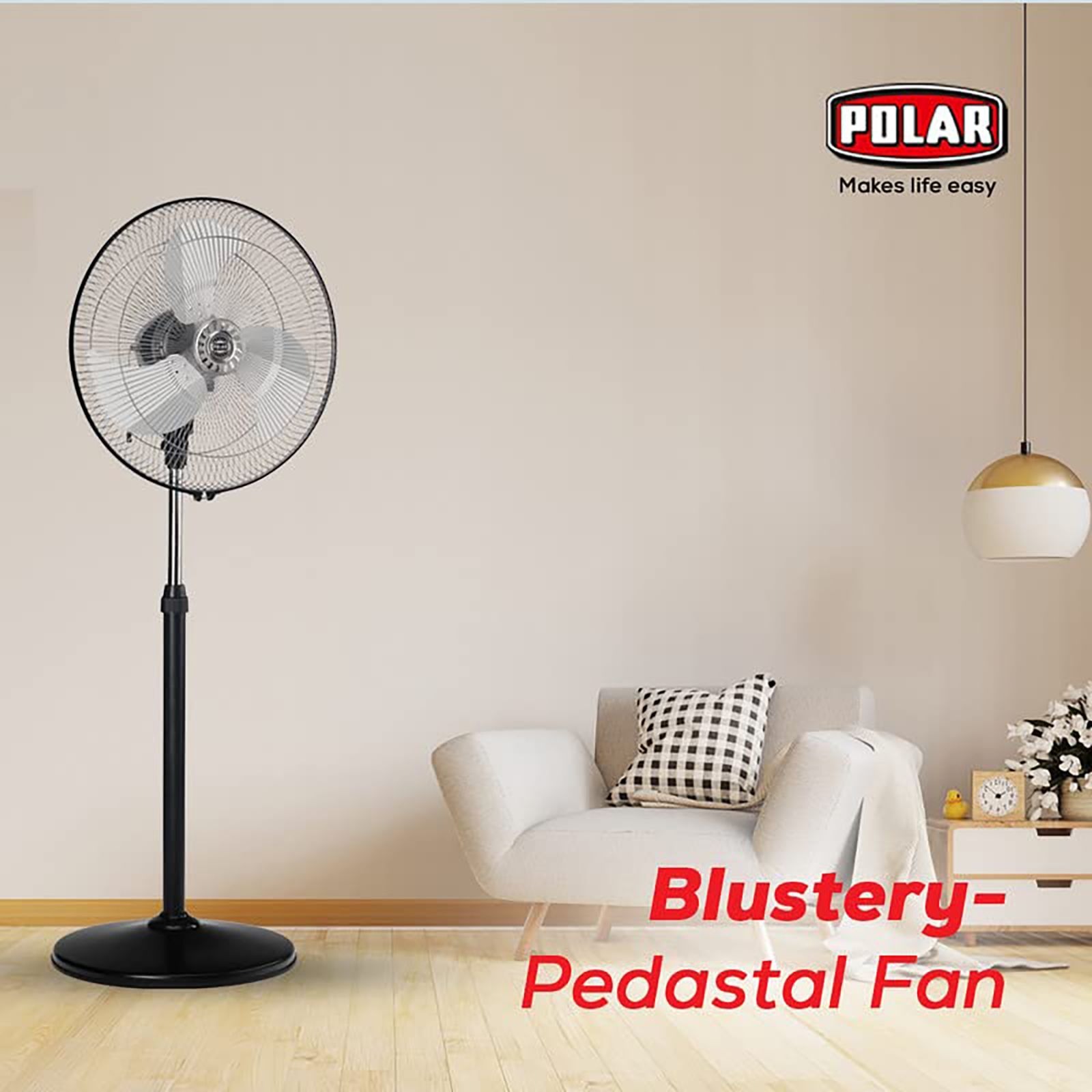POLAR Blustery OSC 450mm 3 Blade Jerk Free Oscillation Pedestal Fan (Auto Thermal Overload Protection, Black)_3