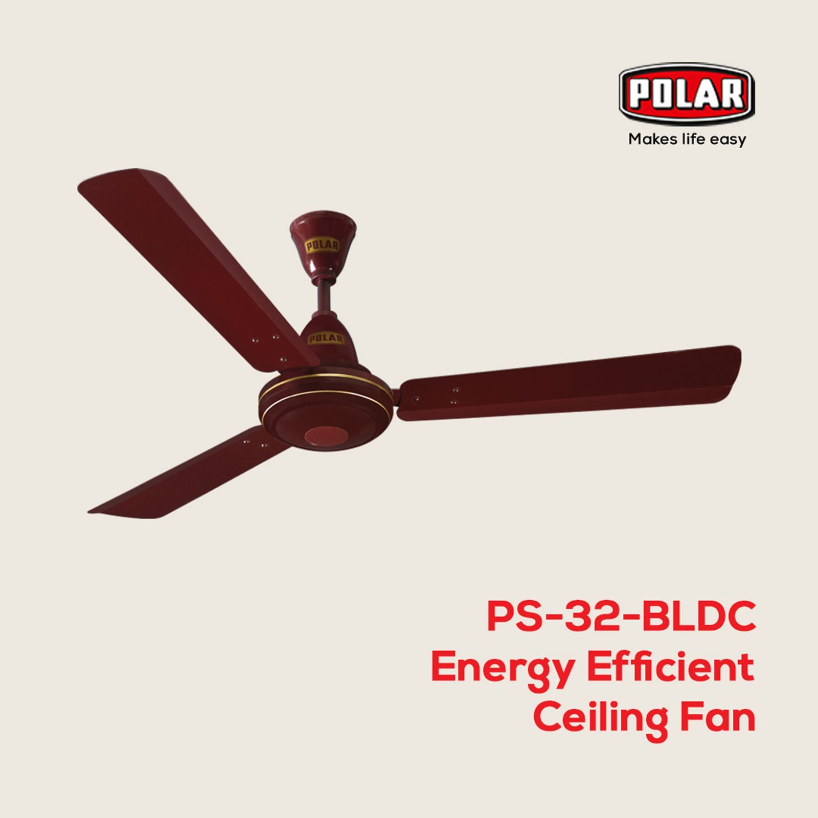 POLAR PS-32 5 Star 1200mm 3 Blade BLDC Motor Ceiling Fan with Remote (Rust Resistant, Brown)_9