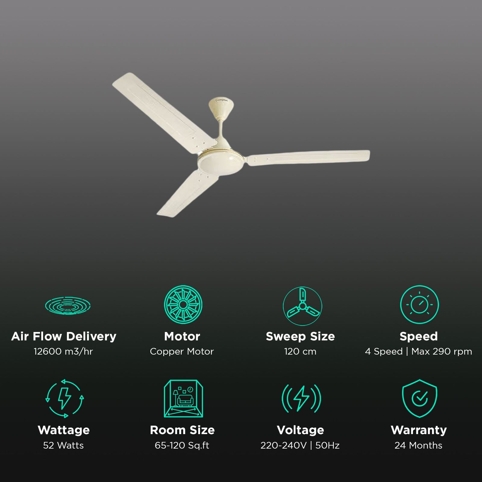 Crompton Cool Breeze 1 Star 1200mm 3 Blade Inverter Technology Ceiling Fan (Copper Motor, Ivory) Crompton Cool Breeze 1 Star 1200mm 3 Blade Inverter Technology Ceiling Fan (Copper Motor, Ivory)_3