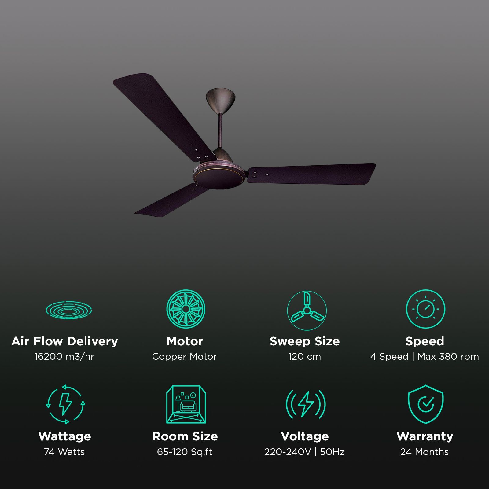 Crompton Jura Prime 1 Star 1200mm 3 Blade Copper Motor Ceiling Fan (Inverter Technology, Bakers Brown)_3