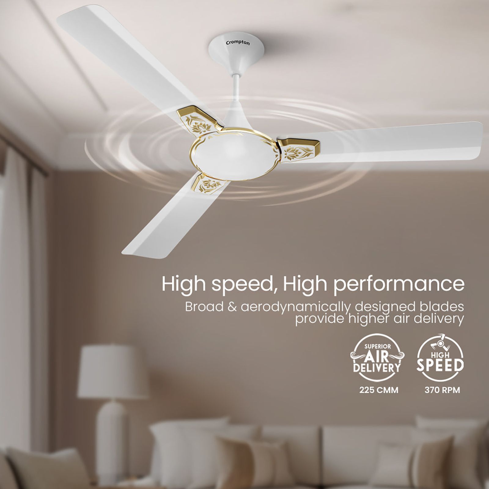 Crompton Premion Aura2 Designer 1 Star 1200mm 3 Blade High Velocity Ceiling Fan (Anti Dust, Pearl White)_14