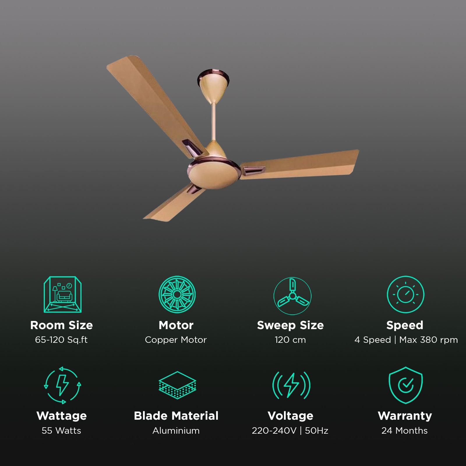 Crompton Premion Aura2 Designer 1 Star 1200mm 3 Blade Copper Motor Ceiling Fan (Inverter Technology, Birken Effect)_3