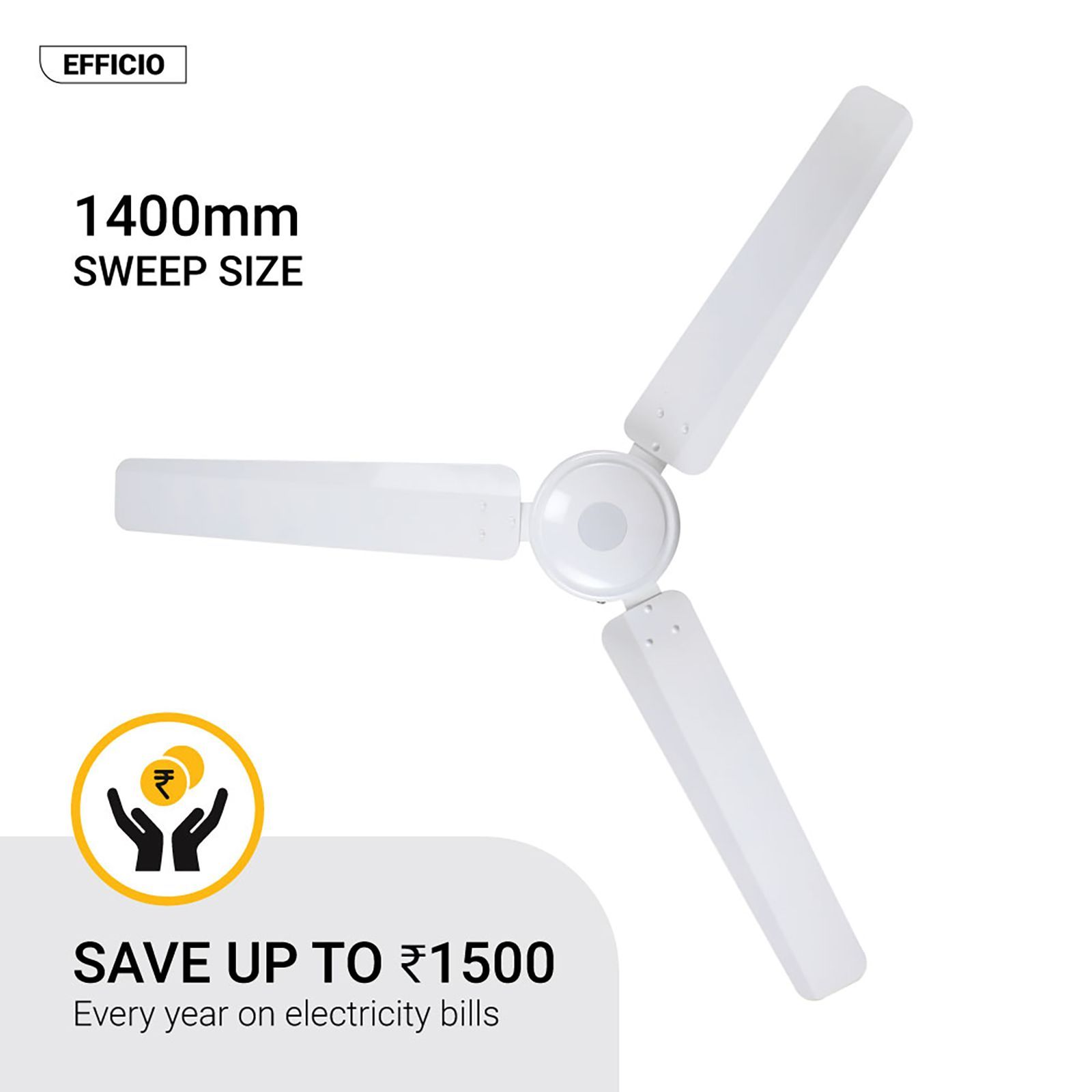 atomberg Efficio 5 Star 1400mm 3 Blade BLDC Motor Ceiling Fan with Remote (LED Indicator, White)_8