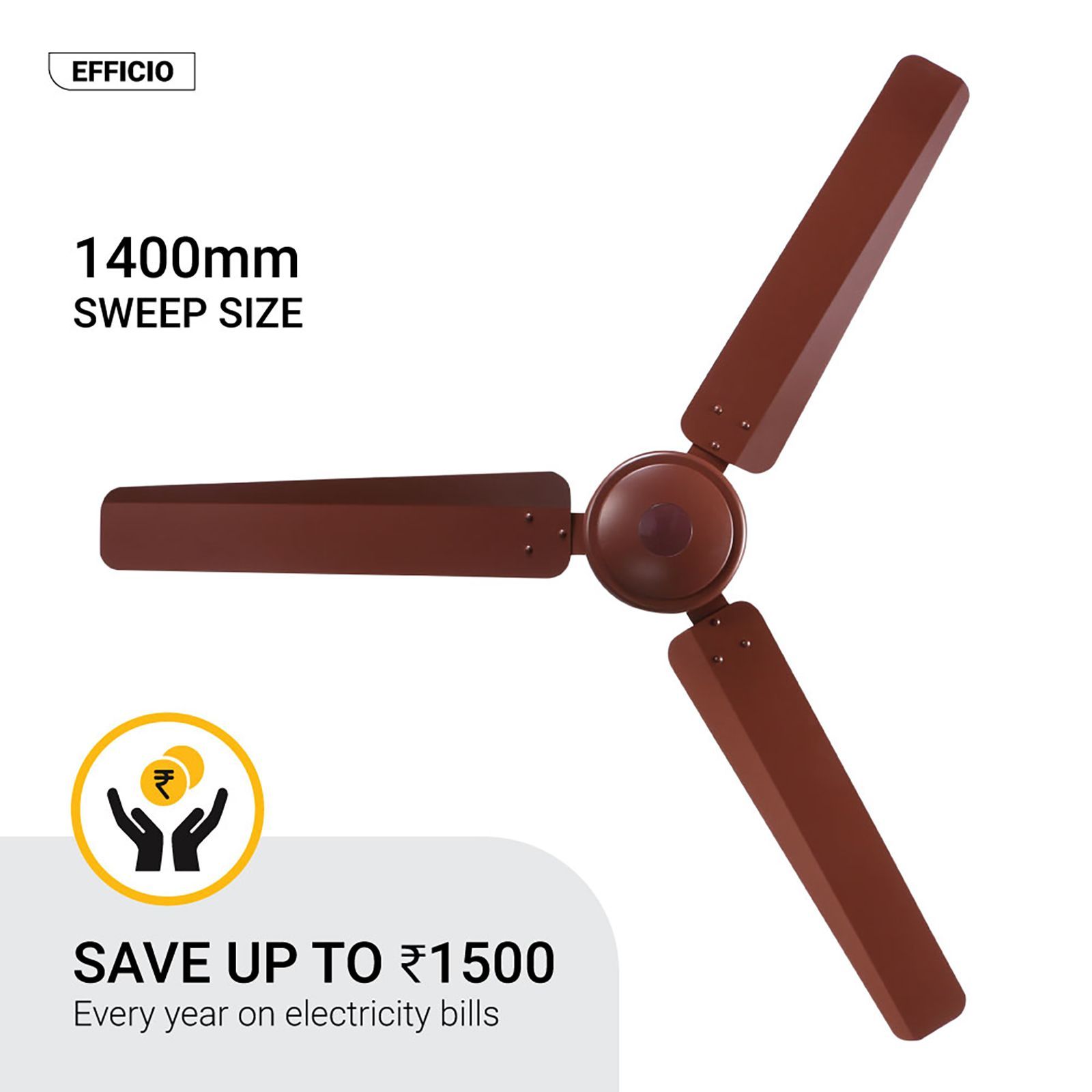 atomberg Efficio 5 Star 1400mm 3 Blade BLDC Motor Ceiling Fan with Remote (LED Indicator, Matt Brown)_11