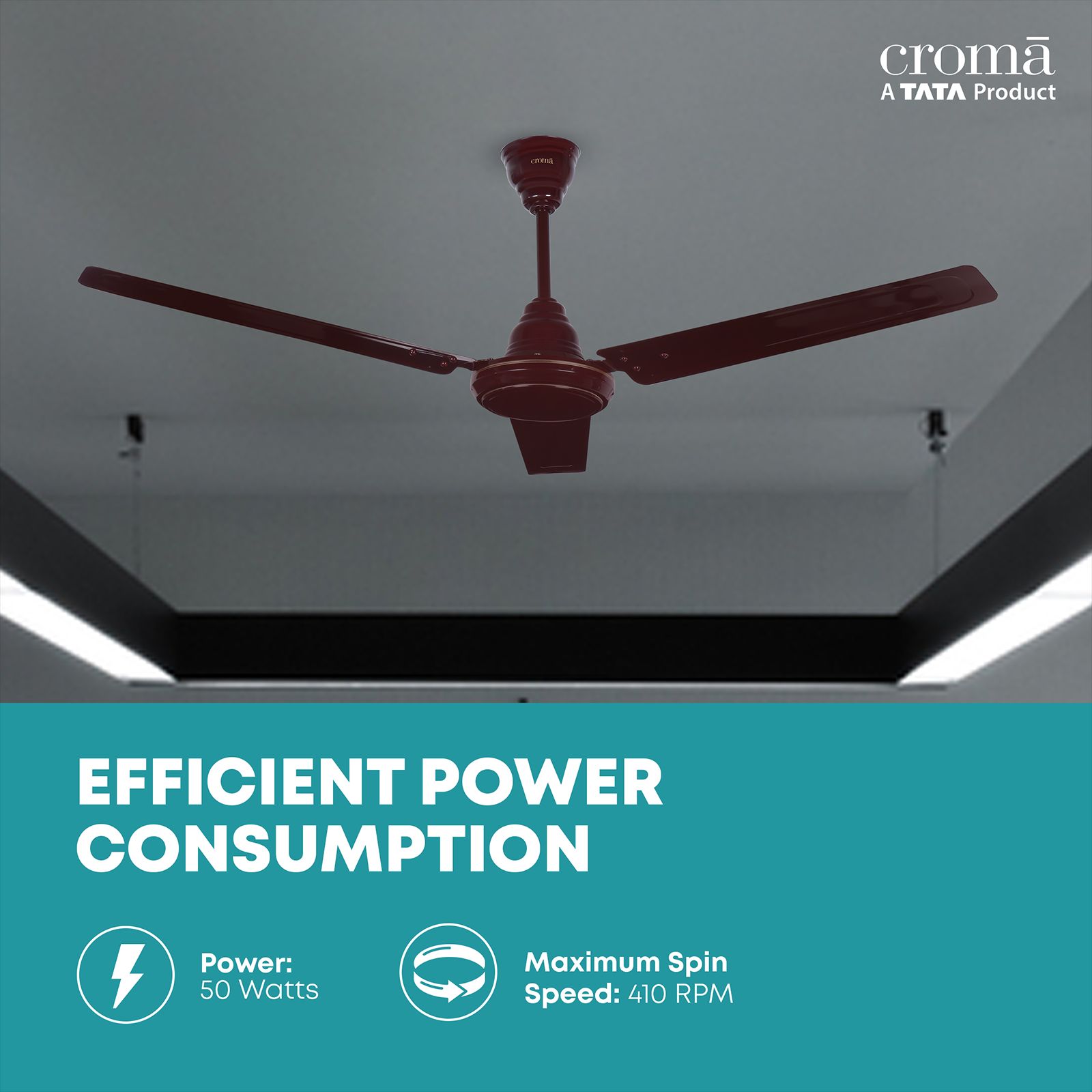 Croma ECO 1200mm 3 Blade Copper Motor Ceiling Fan (Inverter Technology, Brown)_5
