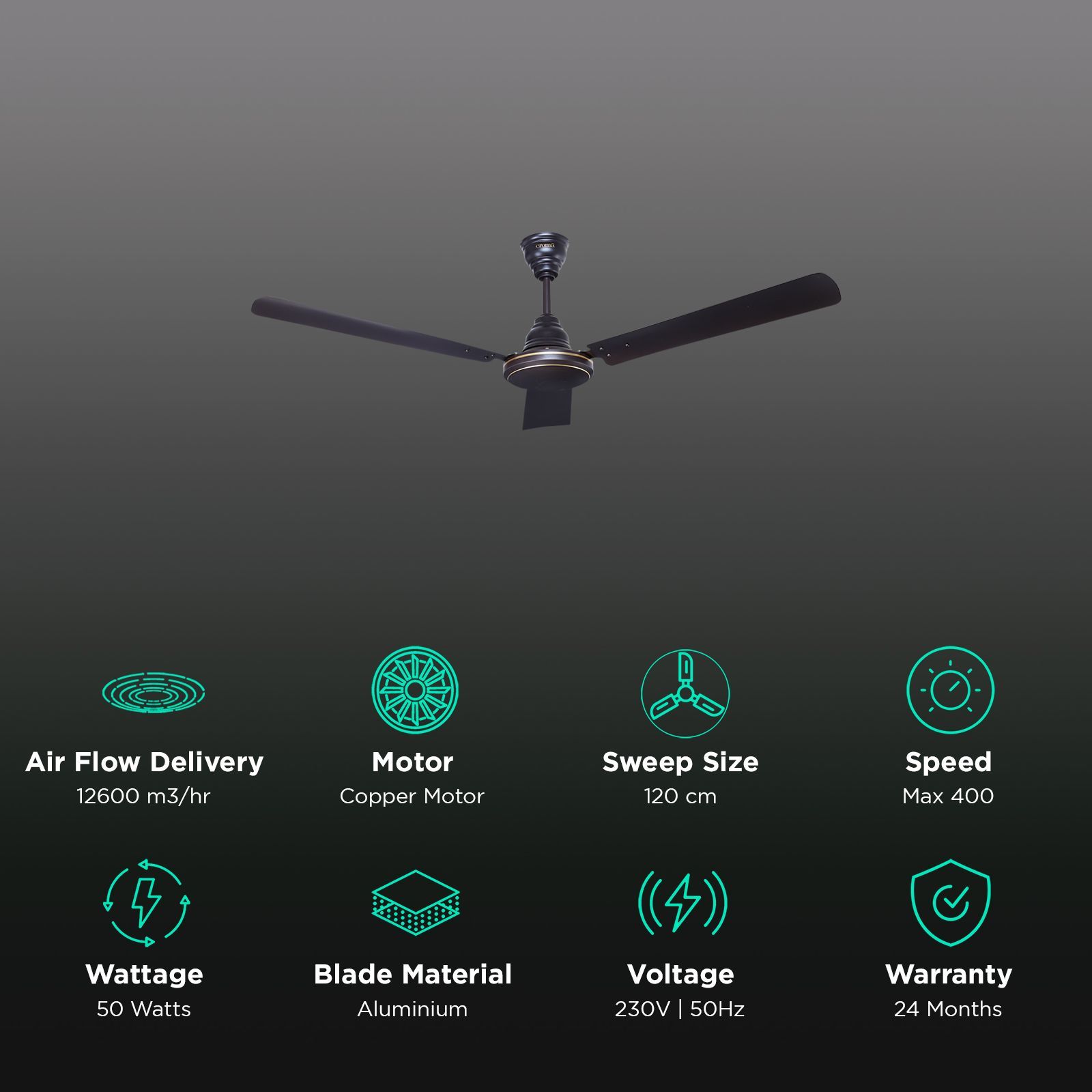 Croma ECO 2 1200mm 3 Blade Copper Motor Ceiling Fan (Energy Efficient, Dark Coffee)_3