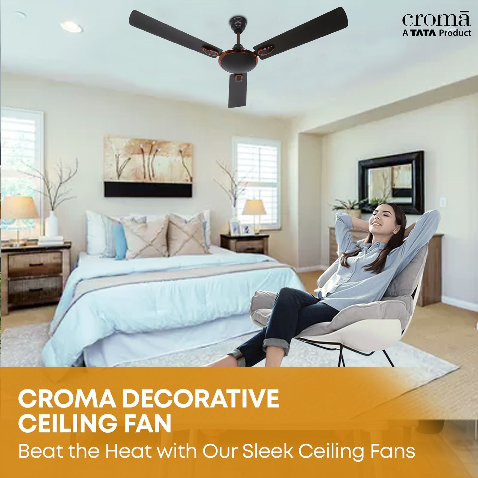 Croma Semi Deco 1200mm 3 Blade Copper Motor Ceiling Fan (Rust Proof, Dark Coffee) Croma Semi Deco 1200mm 3 Blade Copper Motor Ceiling Fan (Rust Proof, Dark Coffee)_12