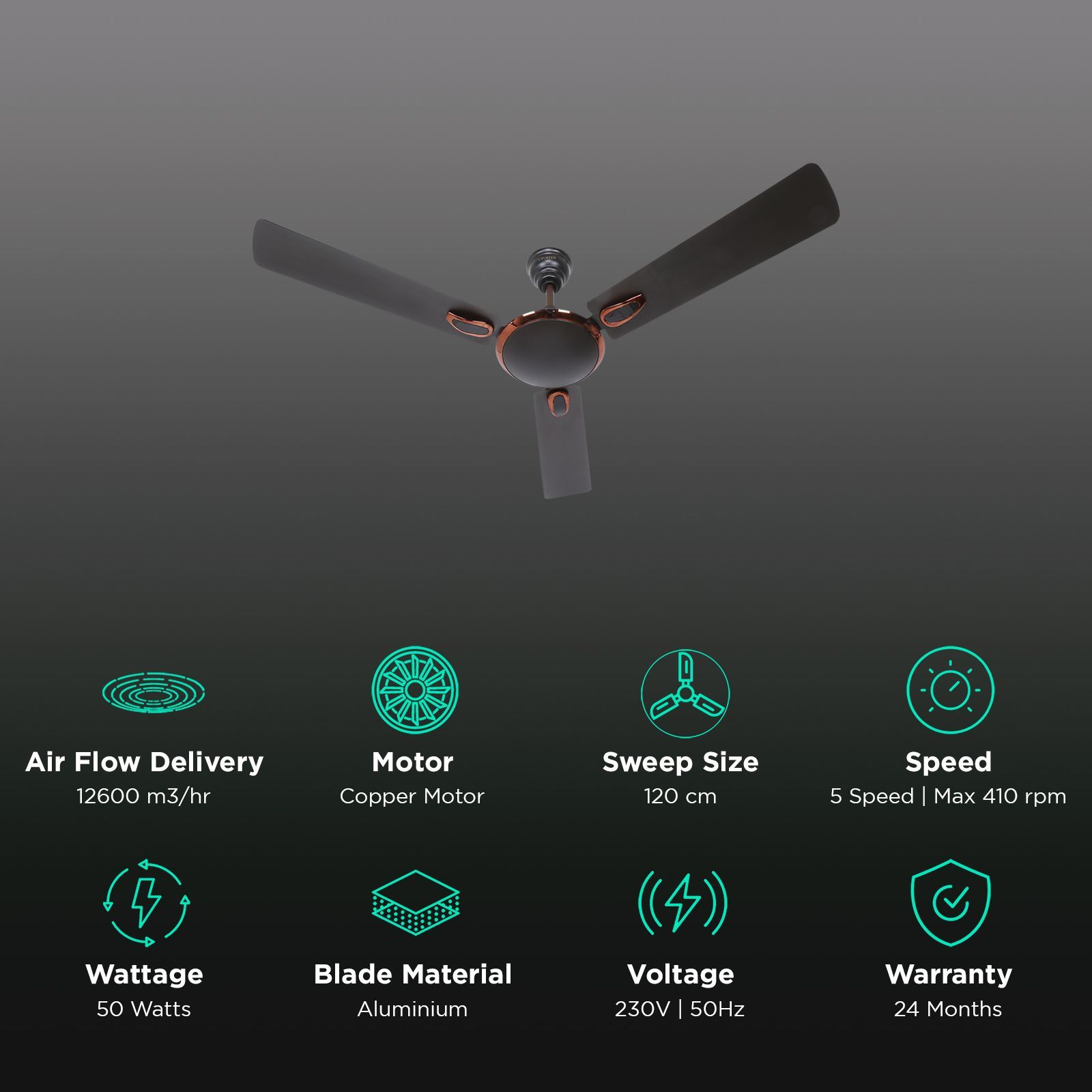 Croma Semi Deco 1200mm 3 Blade Copper Motor Ceiling Fan (Rust Proof, Dark Coffee) Croma Semi Deco 1200mm 3 Blade Copper Motor Ceiling Fan (Rust Proof, Dark Coffee)_3