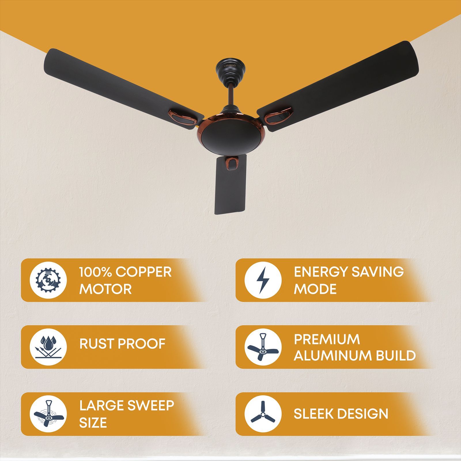 Croma Semi Deco 1200mm 3 Blade Copper Motor Ceiling Fan (Rust Proof, Dark Coffee) Croma Semi Deco 1200mm 3 Blade Copper Motor Ceiling Fan (Rust Proof, Dark Coffee)_7