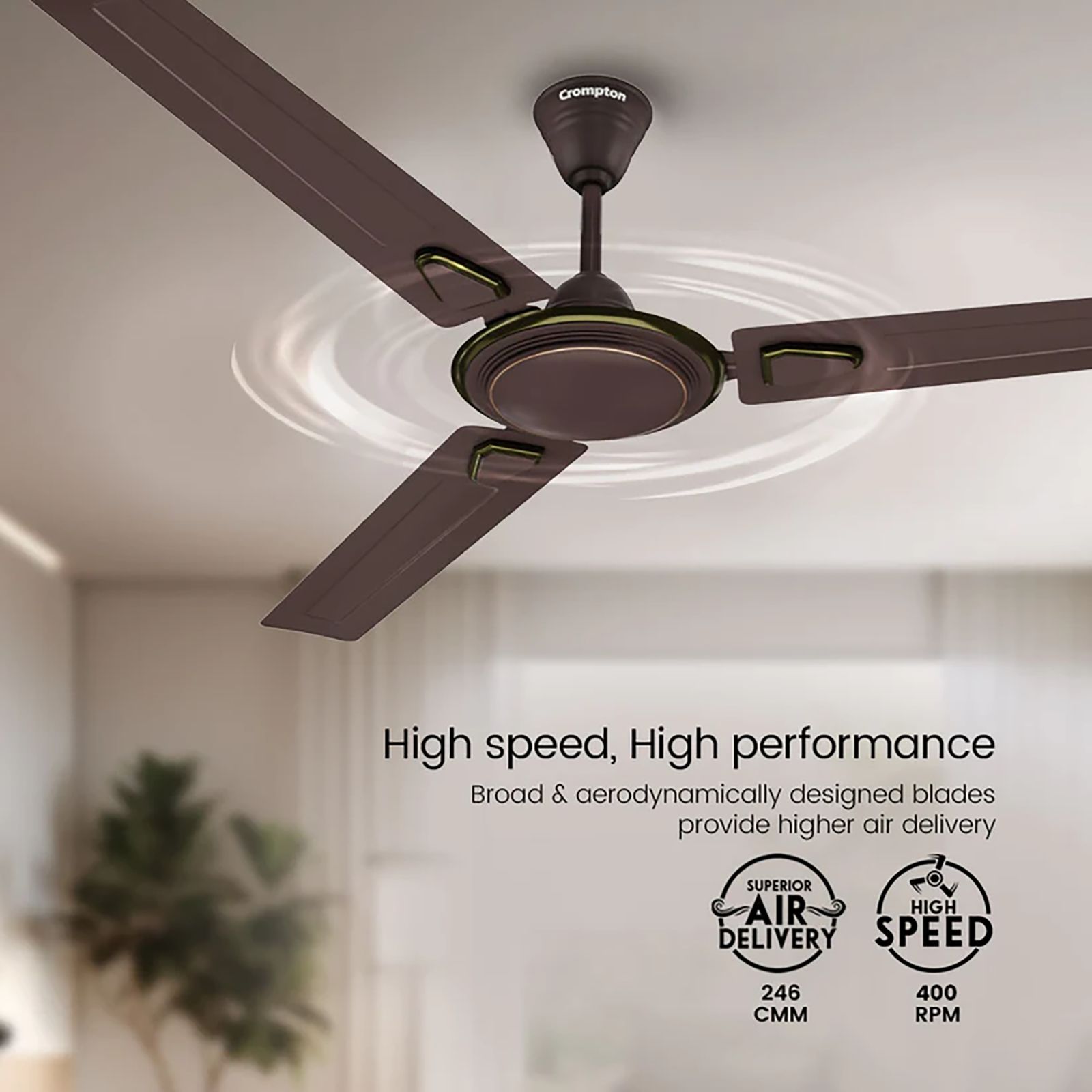 Crompton Surebreeze Super Briz Deco 1 Star 1200mm 3 Blade Copper Motor Ceiling Fan (Rust Proof, Smoked Brown)_7