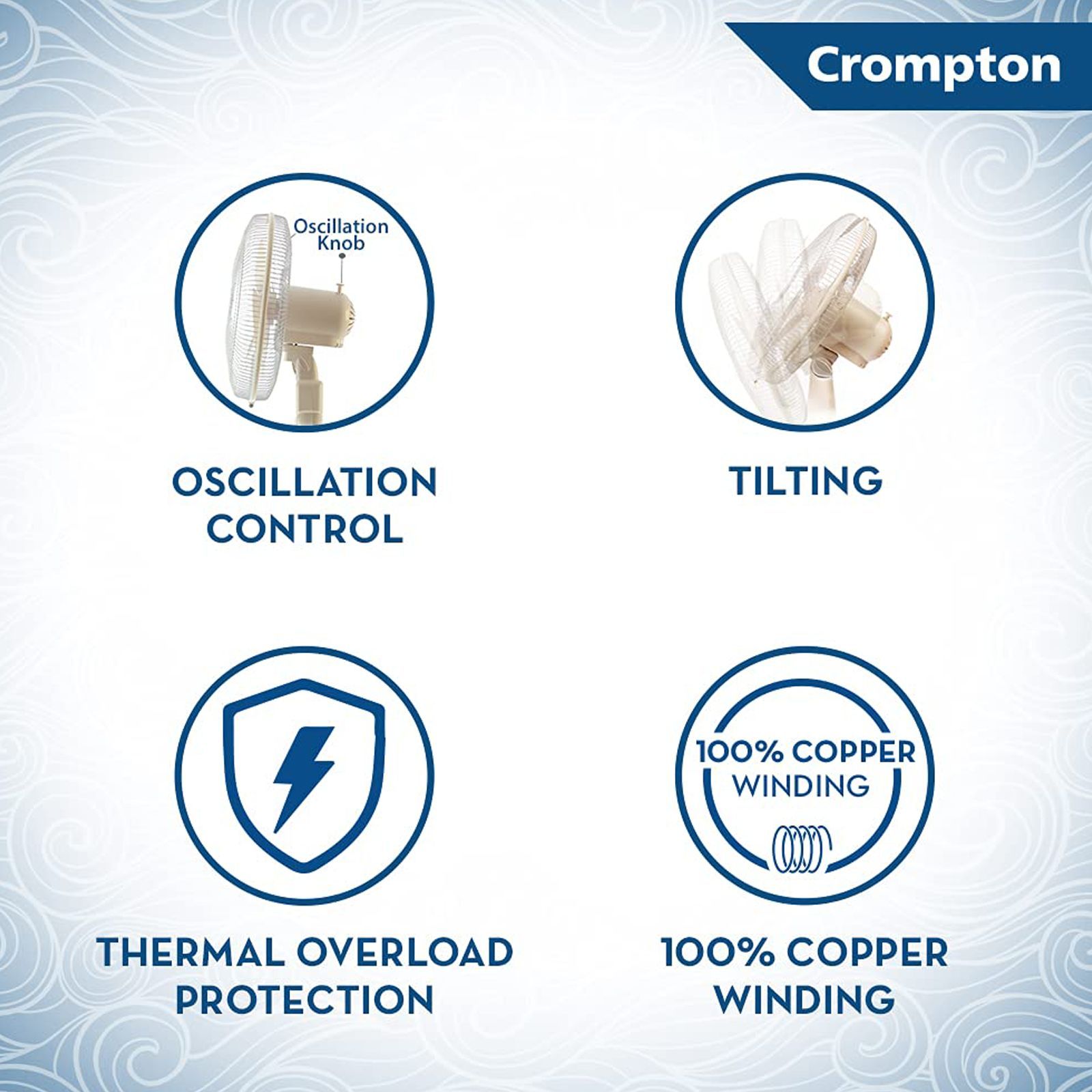 Crompton High Flo Wave Plus 400mm 3 Blade Copper Motor Table Fan (Aerodynamically Designed Blades, White) Crompton High Flo Wave Plus 400mm 3 Blade Copper Motor Table Fan (Aerodynamically Designed Blades, White)_10
