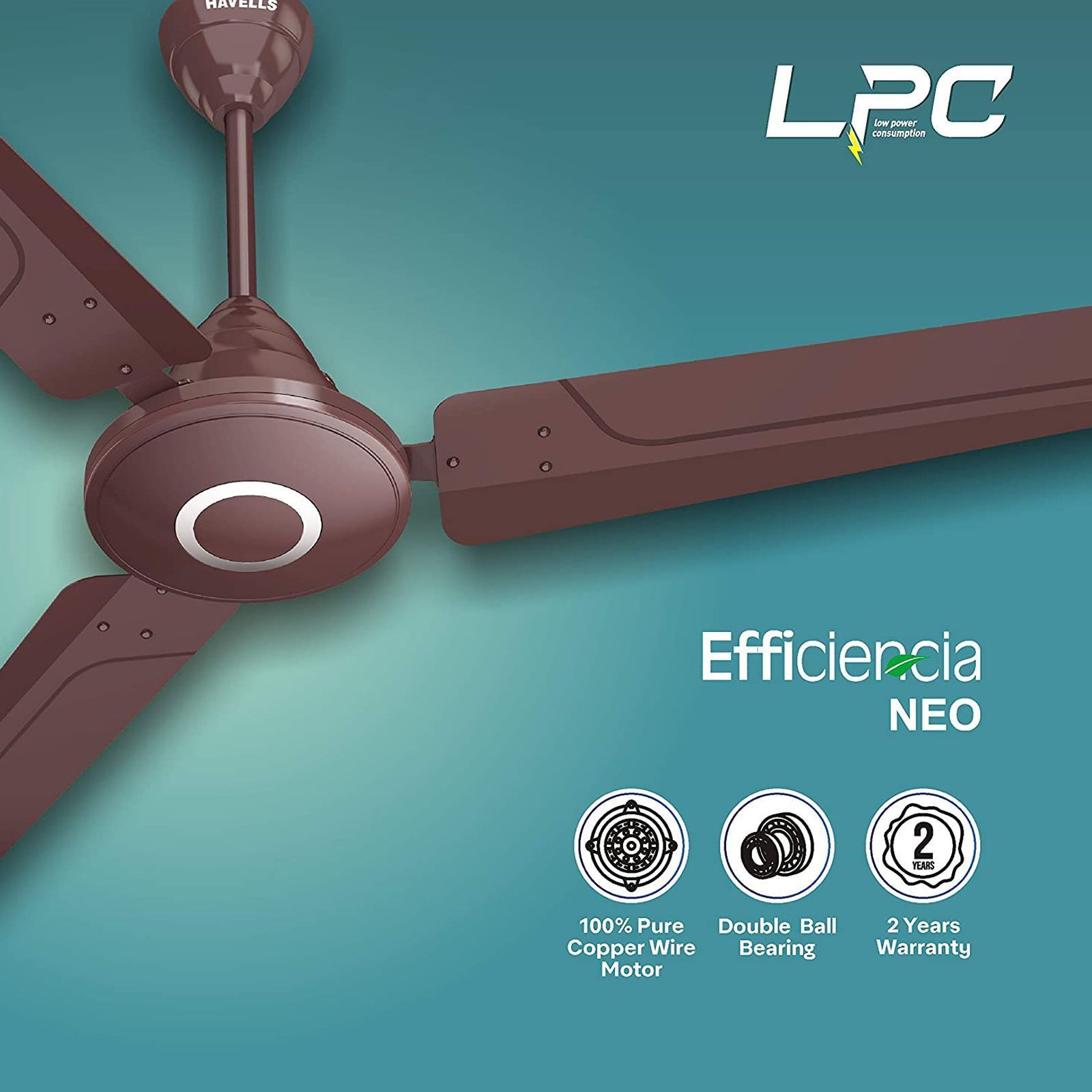 HAVELLS Efficiencia Neo 5 Star 1200mm 3 Blade BLDC Motor Ceiling Fan with Remote (High Speed, Brown)_8