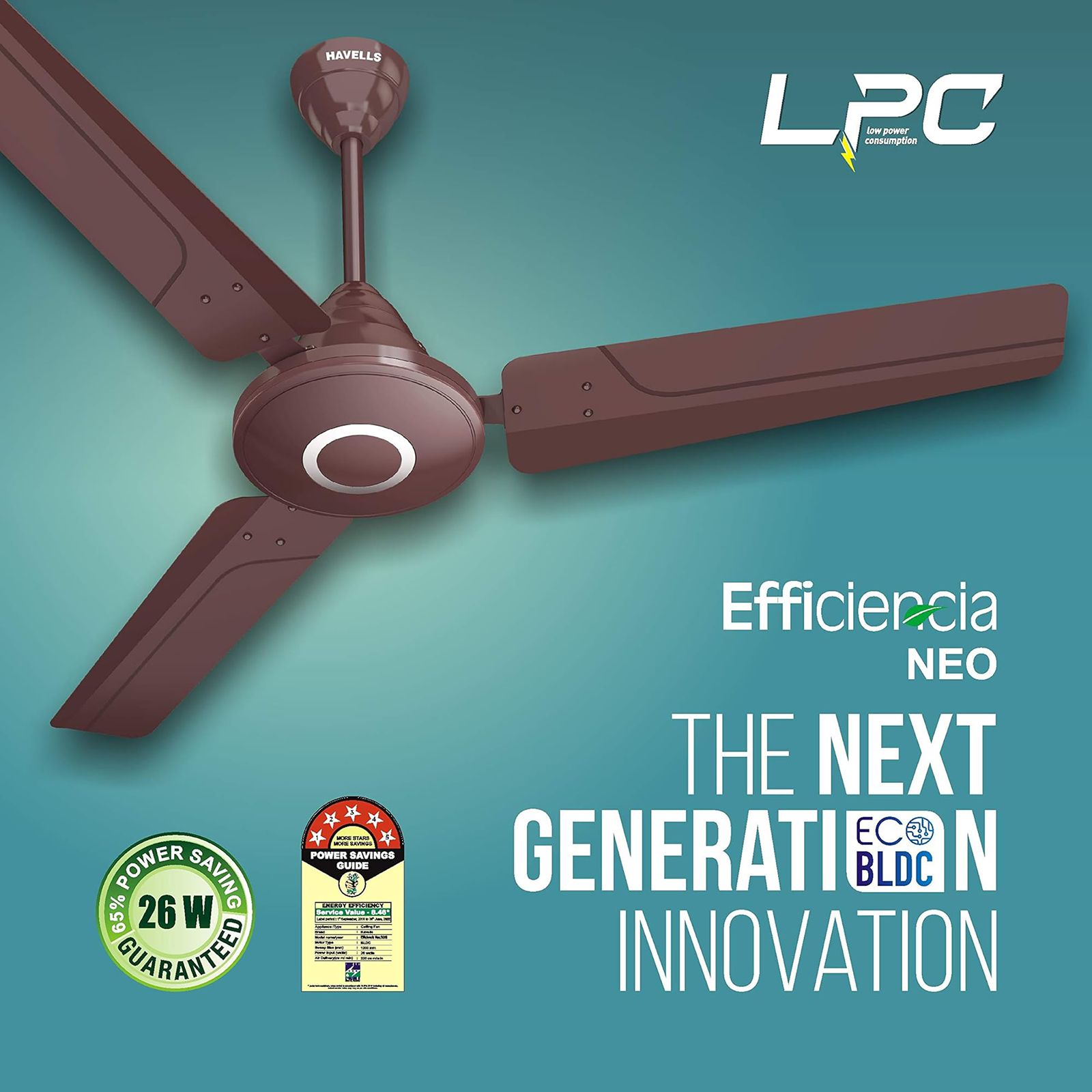 HAVELLS Efficiencia Neo 5 Star 1200mm 3 Blade BLDC Motor Ceiling Fan with Remote (High Speed, Brown)_10