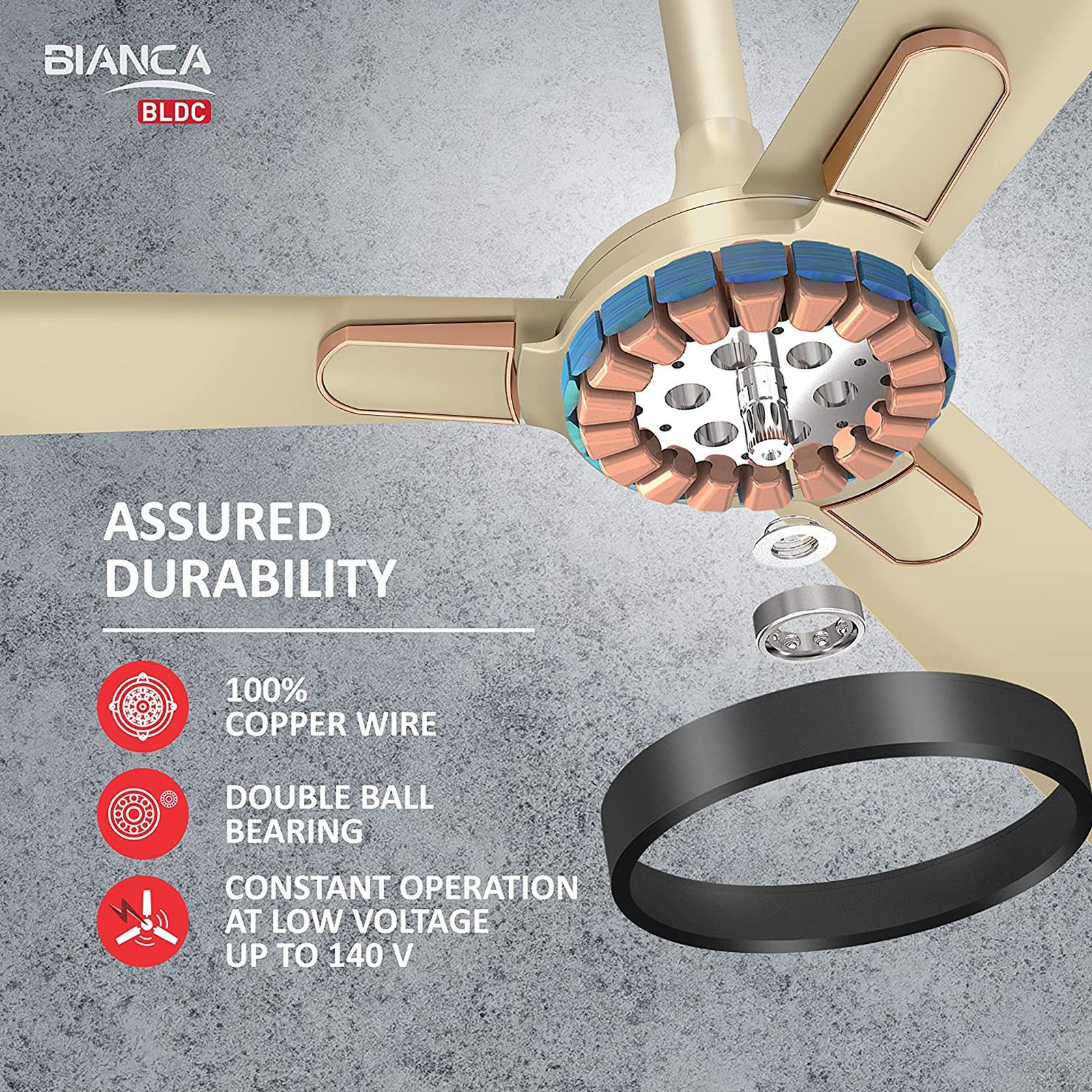 HAVELLS Bianca 5 Star 1200mm 3 Blade BLDC Motor Ceiling Fan with Remote (High Air Thrust, Gold Mist) HAVELLS Bianca 5 Star 1200mm 3 Blade BLDC Motor Ceiling Fan with Remote (High Air Thrust, Gold Mist)_5