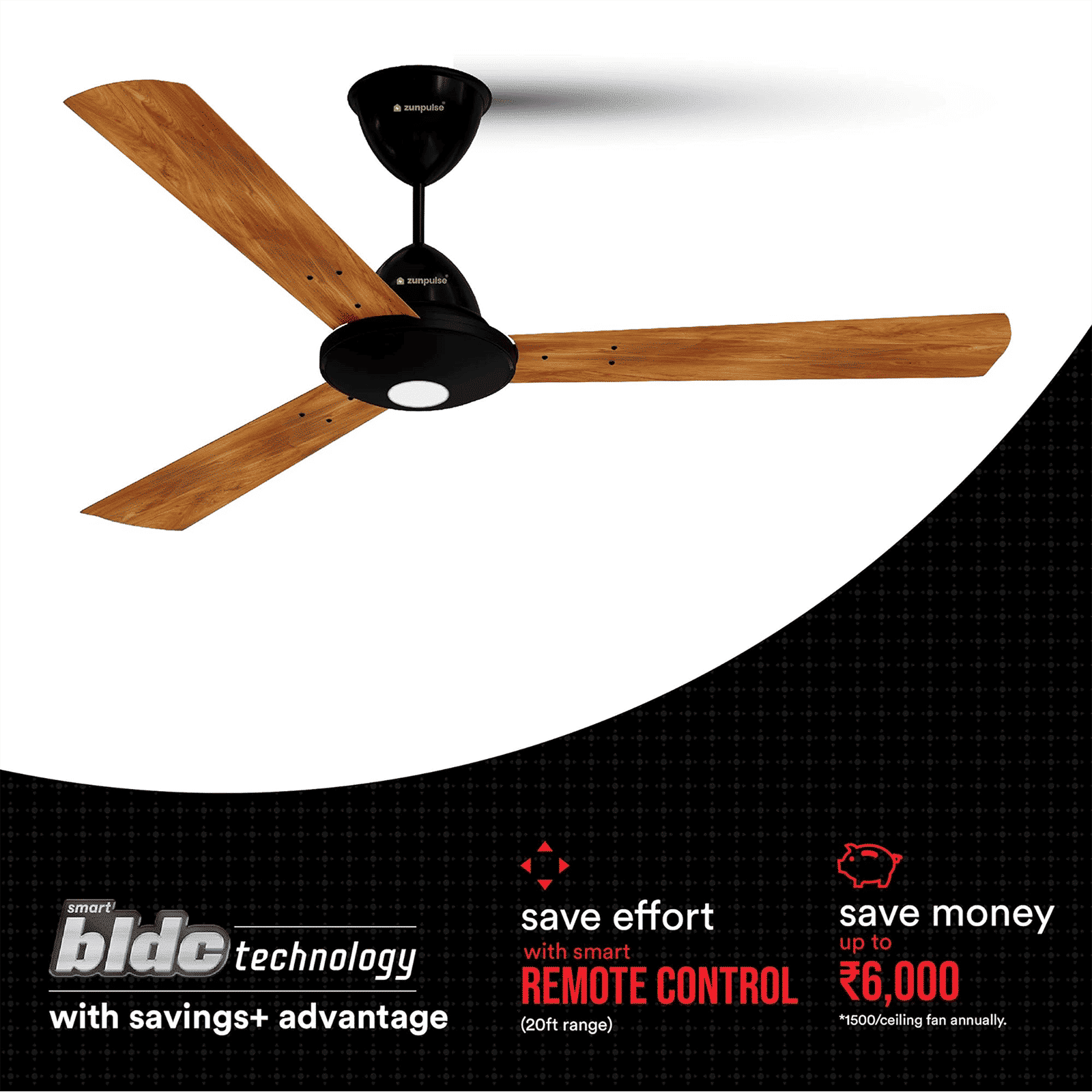 zunpulse Revelle 5 Star 1200mm 3 Blade BLDC Motor Ceiling Fan with Remote (Noiseless Operation, Teakwood)_7