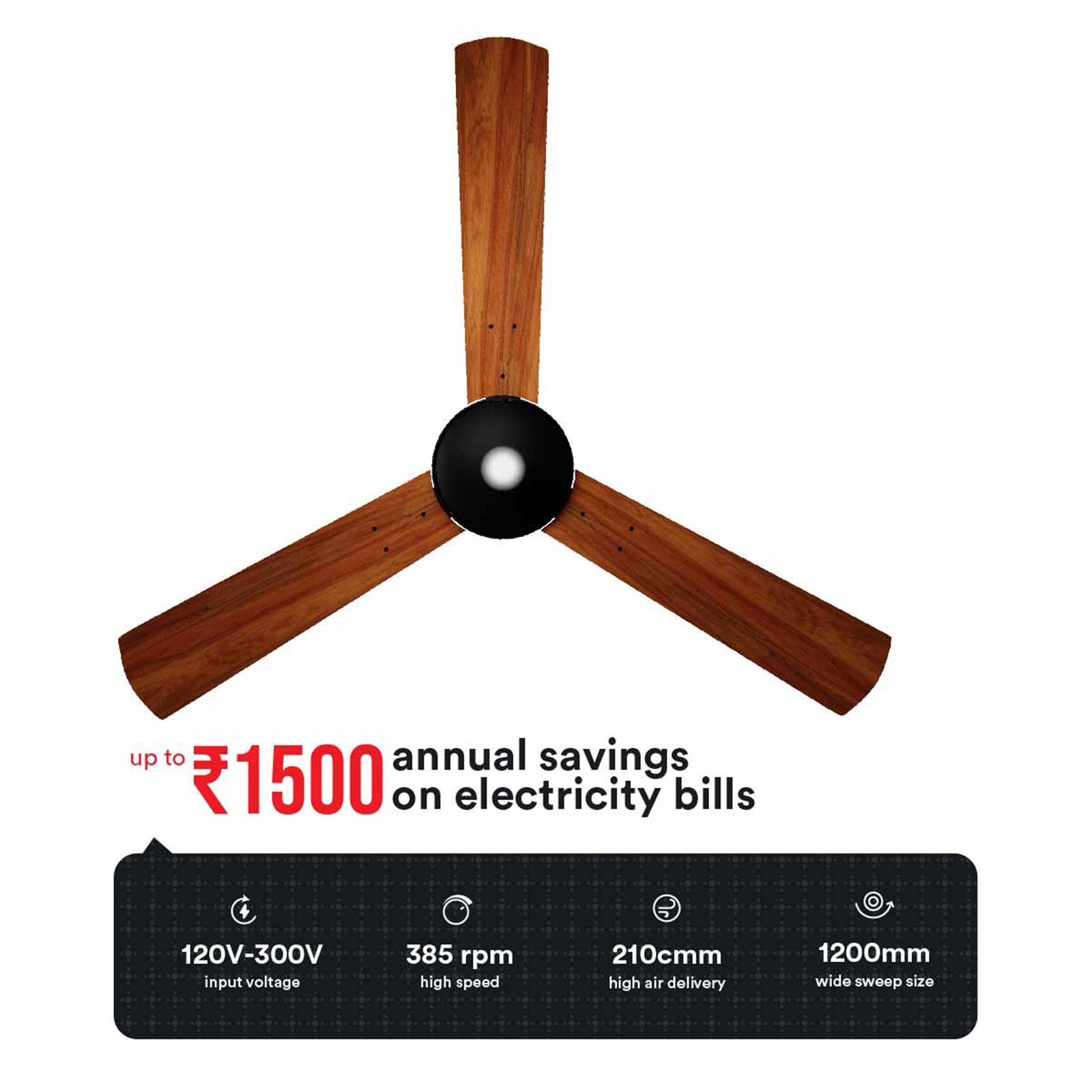 zunpulse Revelle 5 Star 1200mm 3 Blade BLDC Motor Ceiling Fan with Remote (Noiseless Operation, Teakwood)_9