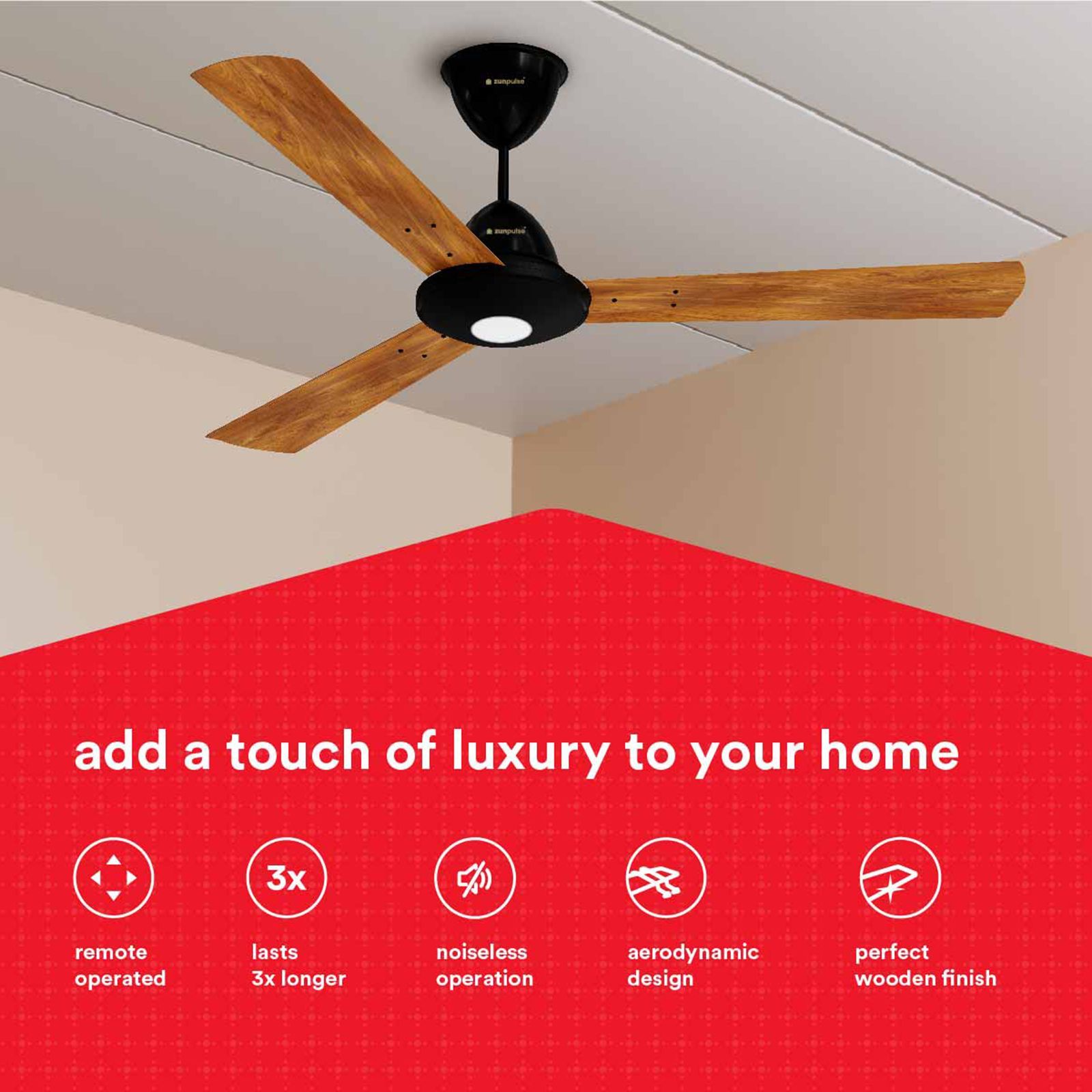 zunpulse Revelle 5 Star 1200mm 3 Blade BLDC Motor Ceiling Fan with Remote (Noiseless Operation, Teakwood)_10