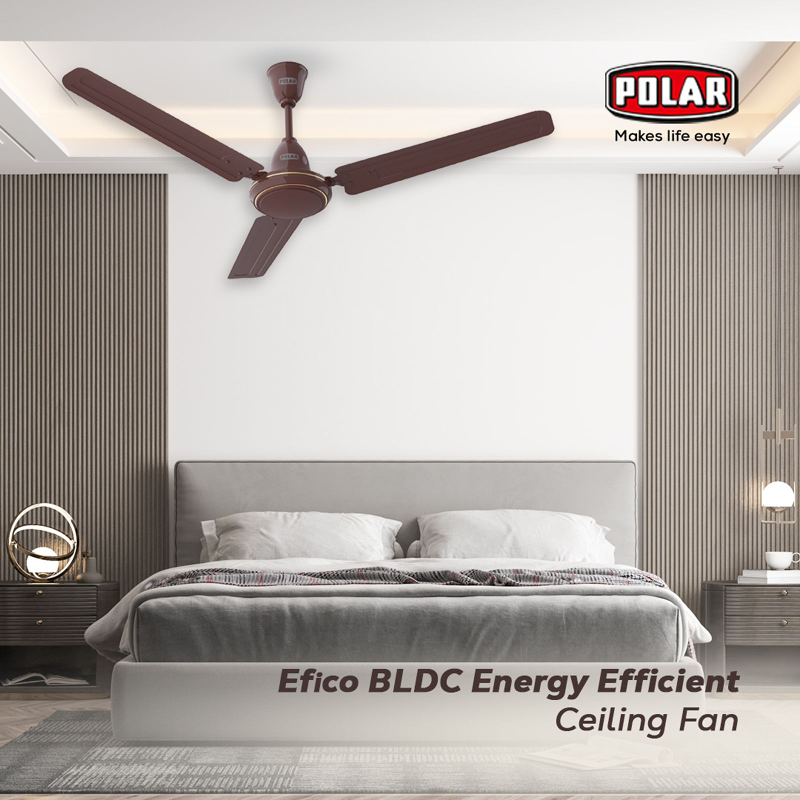 POLAR Efico 5 Star 1200mm 3 Blade BLDC Motor Ceiling Fan (Rust Resistant, Brown)_9