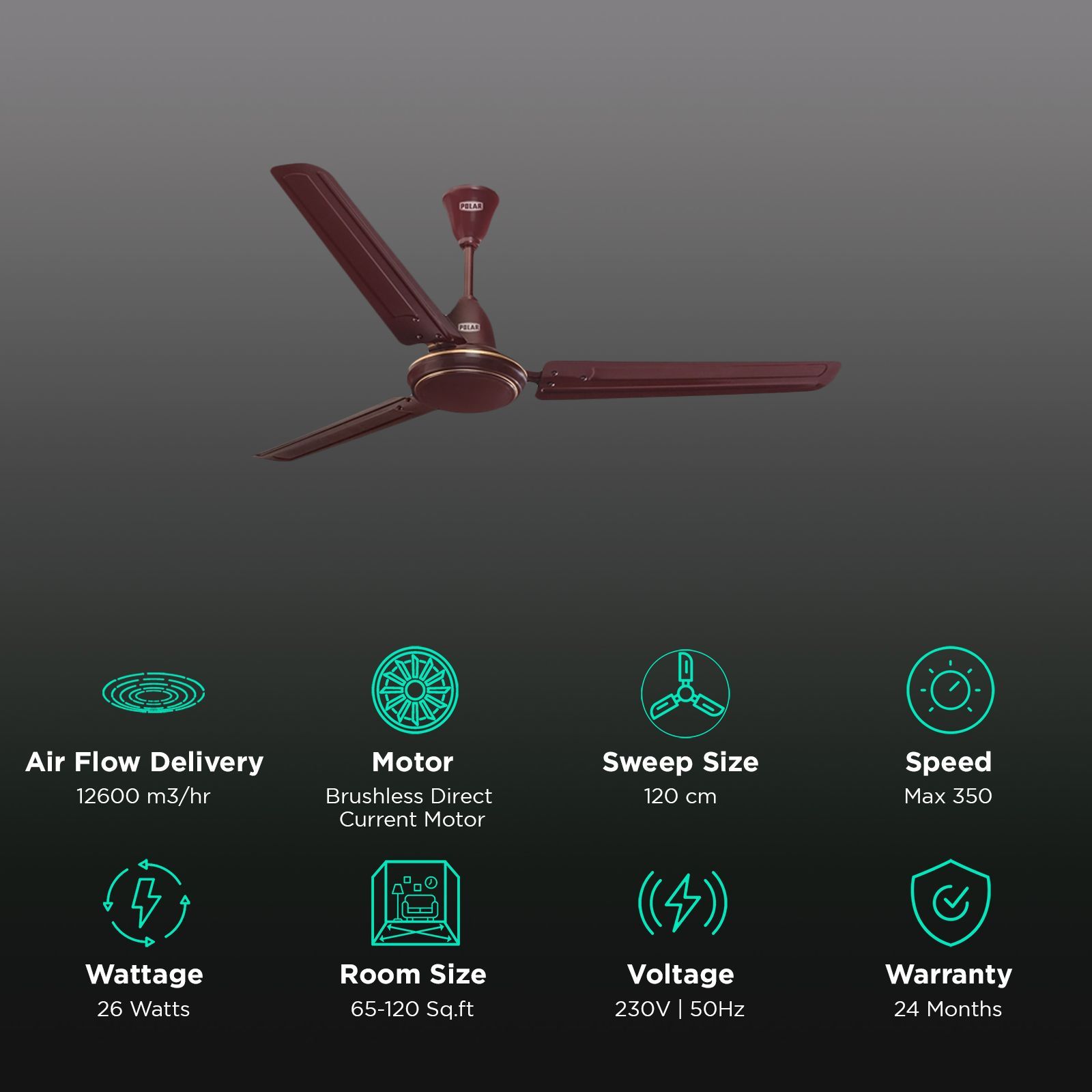 POLAR Efico 5 Star 1200mm 3 Blade BLDC Motor Ceiling Fan (Rust Resistant, Brown)_3