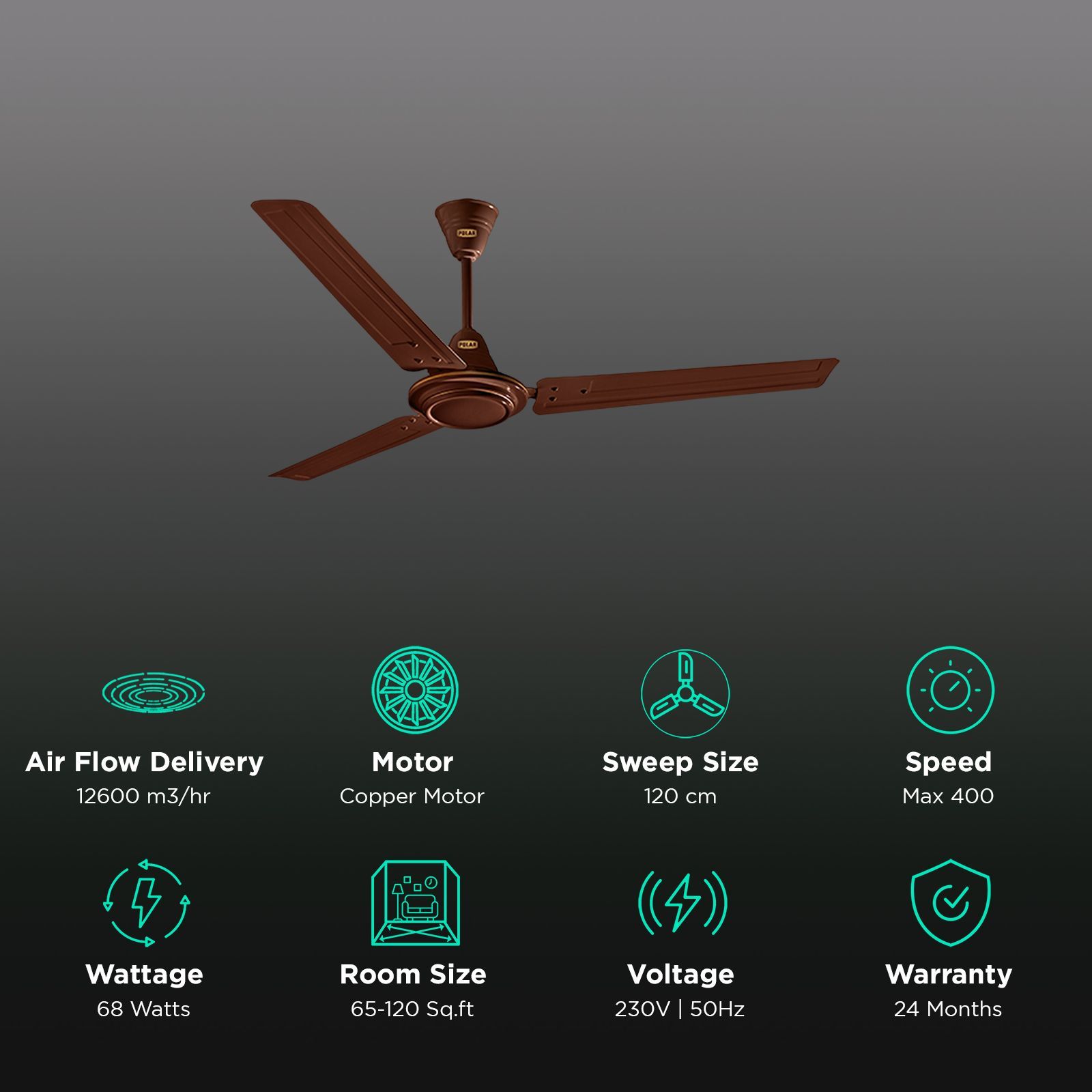 POLAR Winchester 1 Star 1200mm 3 Blade Copper Motor Ceiling Fan (Low Voltage, Brown)_3