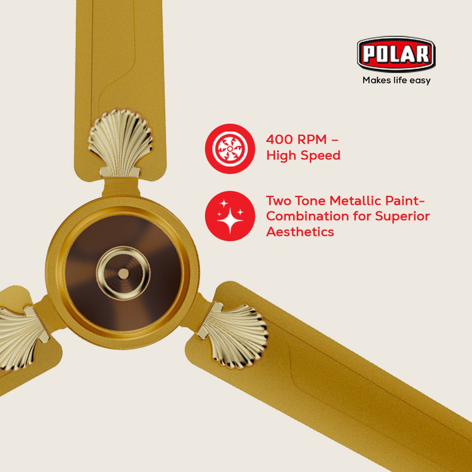 POLAR Megamite TT Deco 1 Star 1200mm 3 Blade Copper Motor Ceiling Fan (Rust Resistant, Champagne)_7