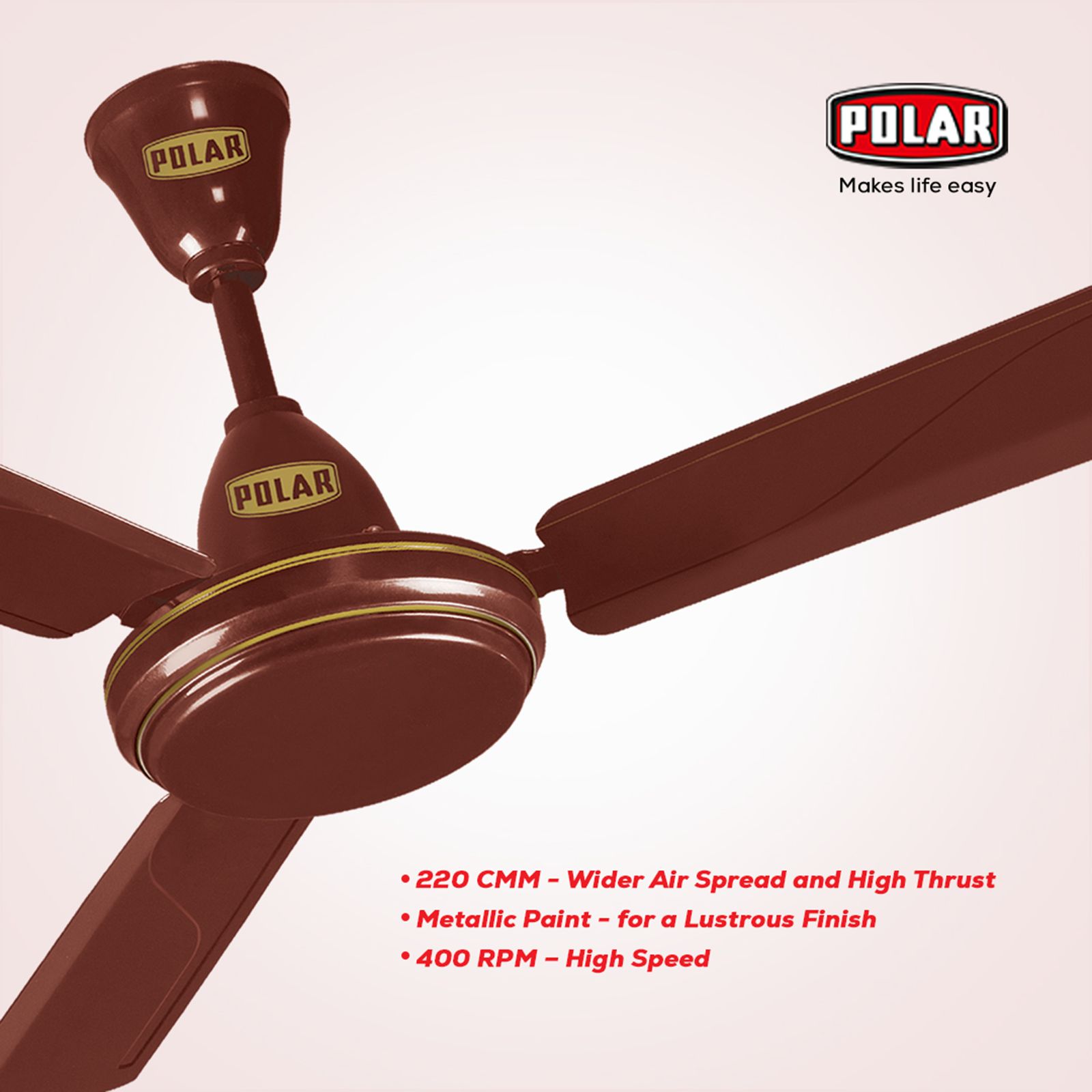 POLAR Winpro 1 Star 1200mm 3 Blade Copper Motor Ceiling Fan (Inverter Compatibility, Brown)_9