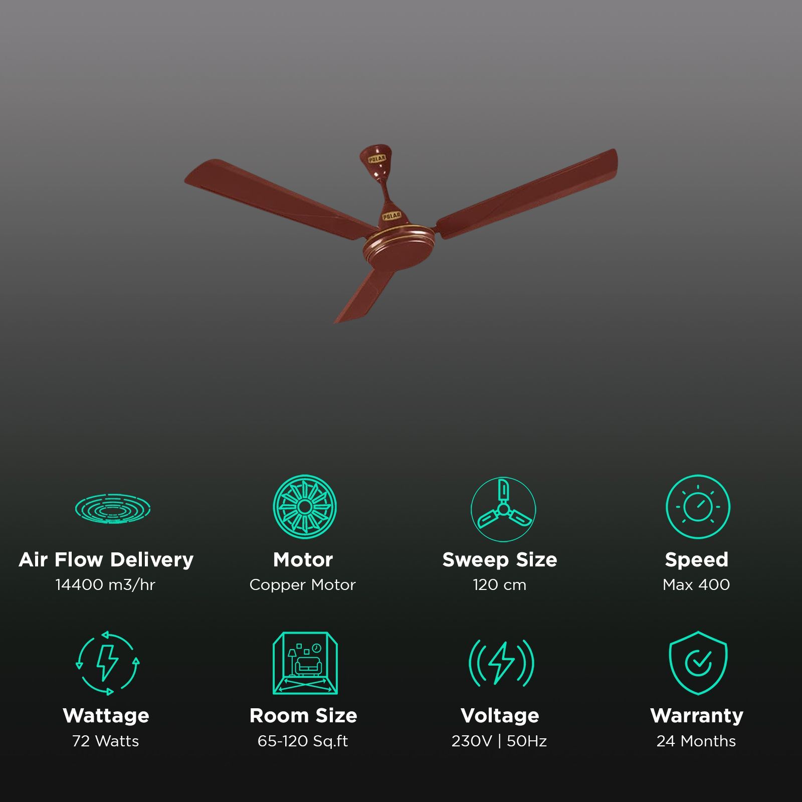 POLAR Winpro 1 Star 1200mm 3 Blade Copper Motor Ceiling Fan (Inverter Compatibility, Brown)_3