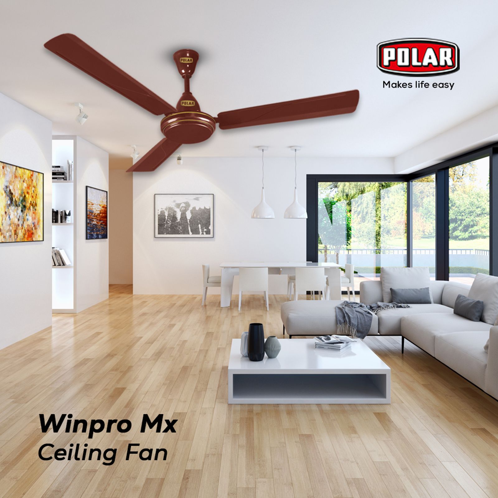 POLAR Winpro 1 Star 1200mm 3 Blade Copper Motor Ceiling Fan (Inverter Compatibility, Brown)_6