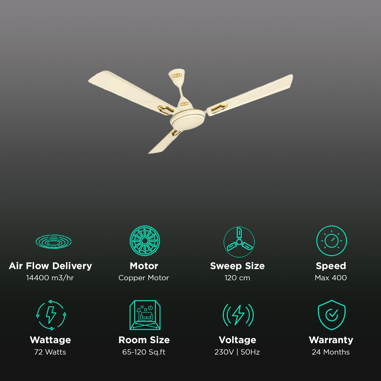 POLAR Winpro Deco 1200mm 3 Blade Copper Motor Ceiling Fan (Wider Blades, Soft Cream) POLAR Winpro Deco 1200mm 3 Blade Copper Motor Ceiling Fan (Wider Blades, Soft Cream)_3