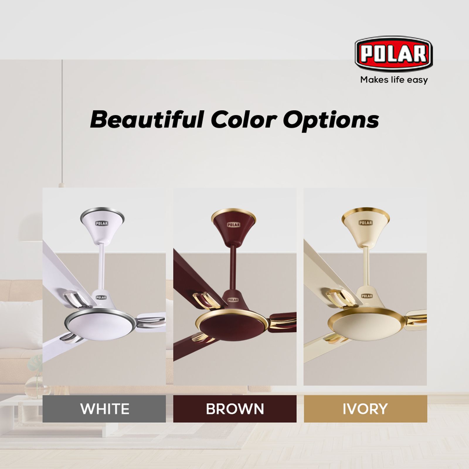 POLAR Corvette Core 1 Star 1200mm 3 Blade Noiseless Operation Ceiling Fan (Metallic Contrast Blade Trim, Brown)_8