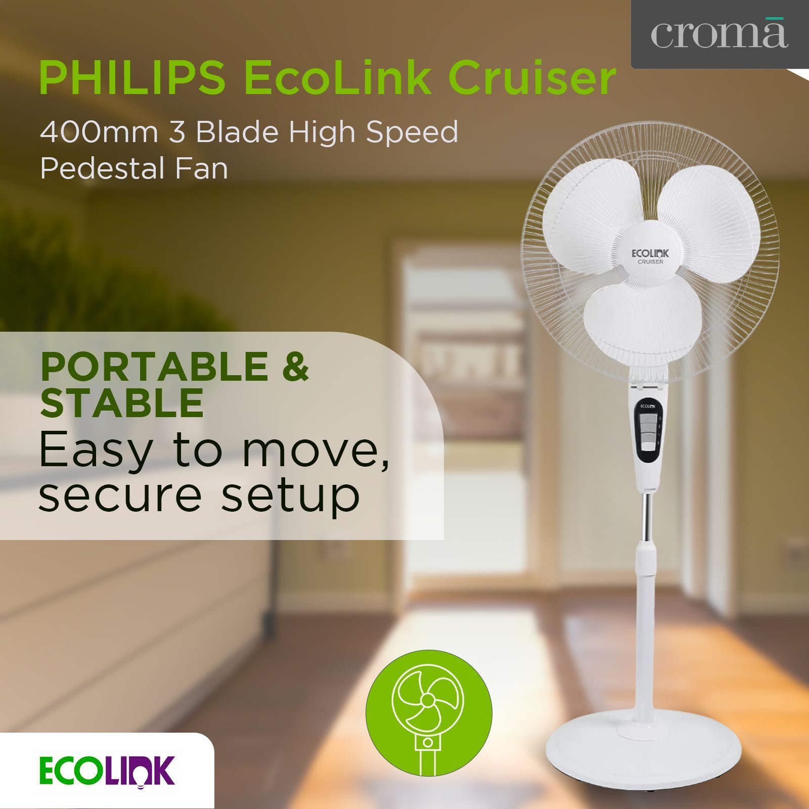 PHILIPS EcoLink Cruiser 400mm 3 Blade High Speed Pedestal Fan (Thermal Overload Protection, White) PHILIPS EcoLink Cruiser 400mm 3 Blade High Speed Pedestal Fan (Thermal Overload Protection, White)_6
