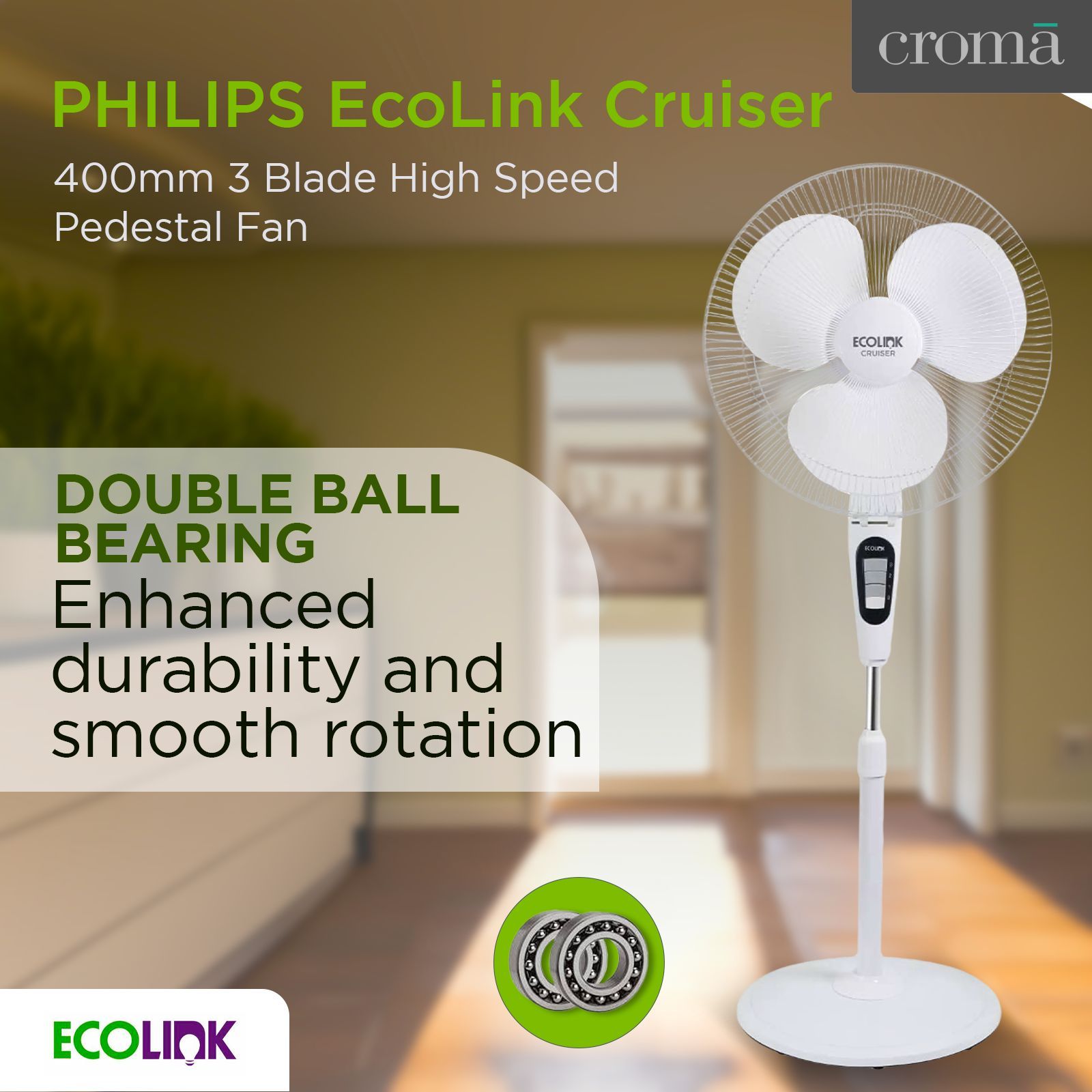 PHILIPS EcoLink Cruiser 400mm 3 Blade High Speed Pedestal Fan (Thermal Overload Protection, White) PHILIPS EcoLink Cruiser 400mm 3 Blade High Speed Pedestal Fan (Thermal Overload Protection, White)_3