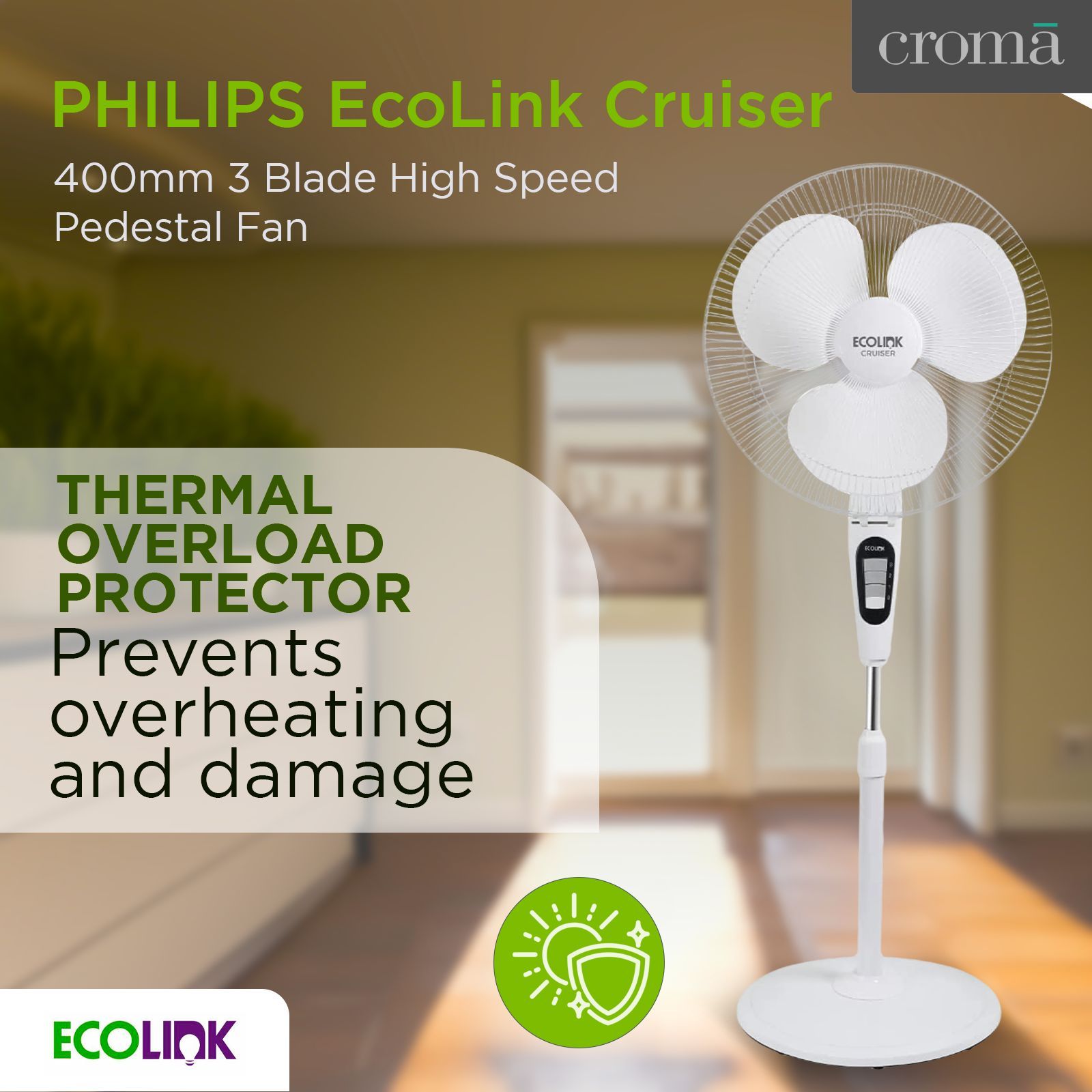 PHILIPS EcoLink Cruiser 400mm 3 Blade High Speed Pedestal Fan (Thermal Overload Protection, White) PHILIPS EcoLink Cruiser 400mm 3 Blade High Speed Pedestal Fan (Thermal Overload Protection, White)_4