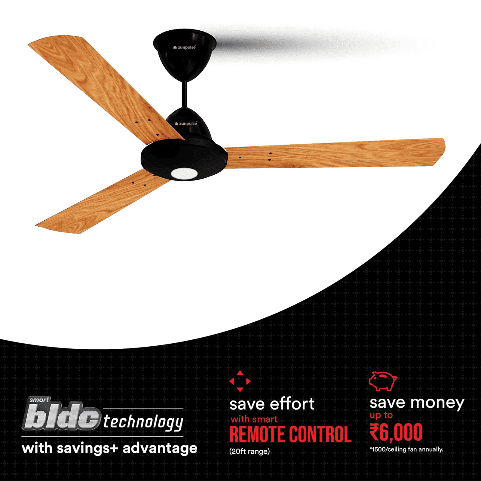 zunpulse Revelle 5 Star 1200mm 3 Blade BLDC Motor Ceiling Fan with Remote (Noiseless Operation, Oak White)_8