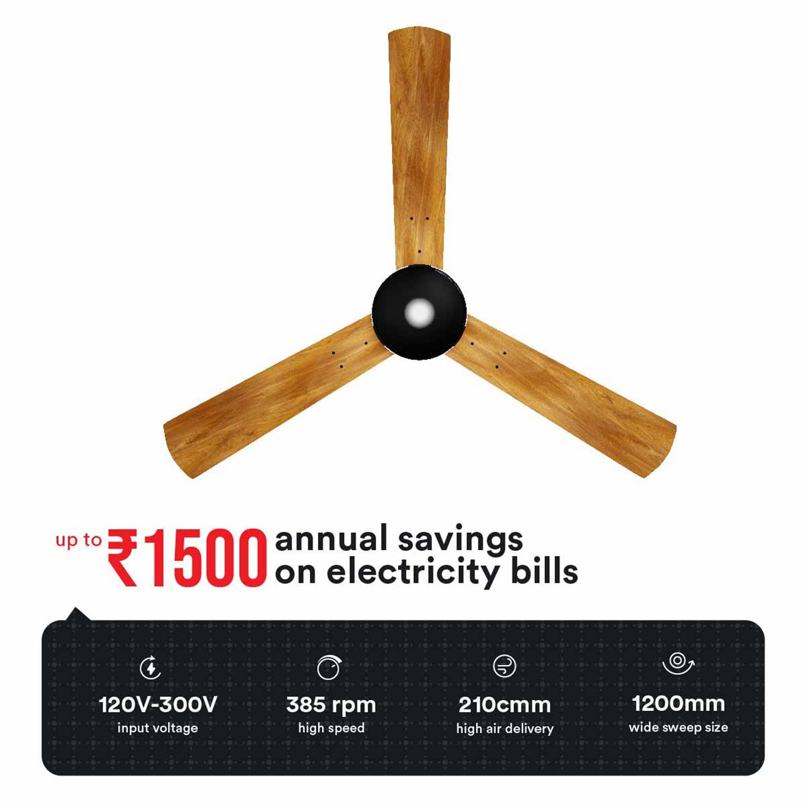 zunpulse Revelle 5 Star 1200mm 3 Blade BLDC Motor Ceiling Fan with Remote (Noiseless Operation, Oak White)_11