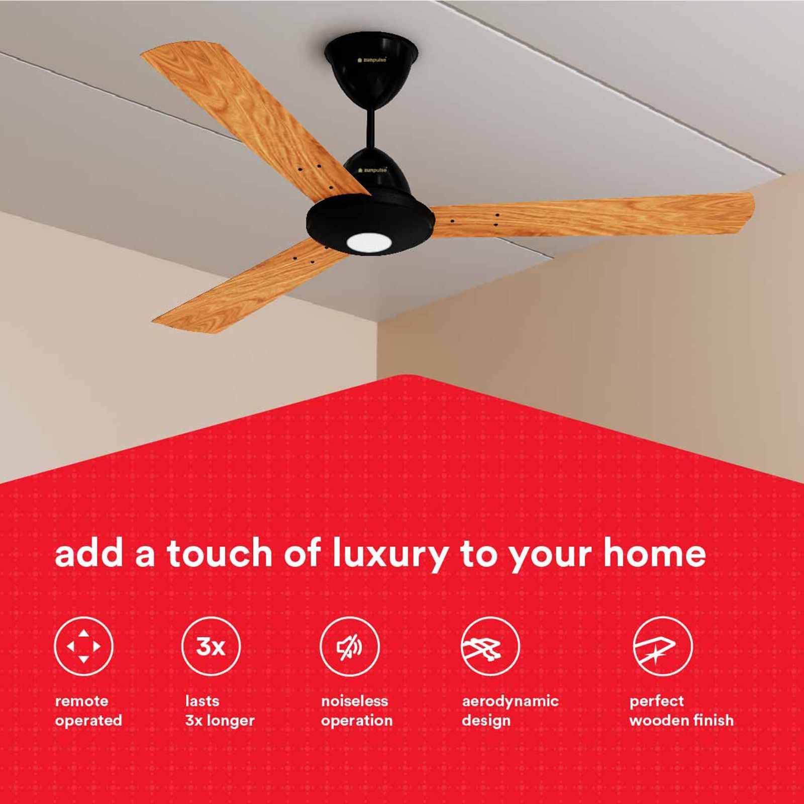 zunpulse Revelle 5 Star 1200mm 3 Blade BLDC Motor Ceiling Fan with Remote (Noiseless Operation, Oak White)_5