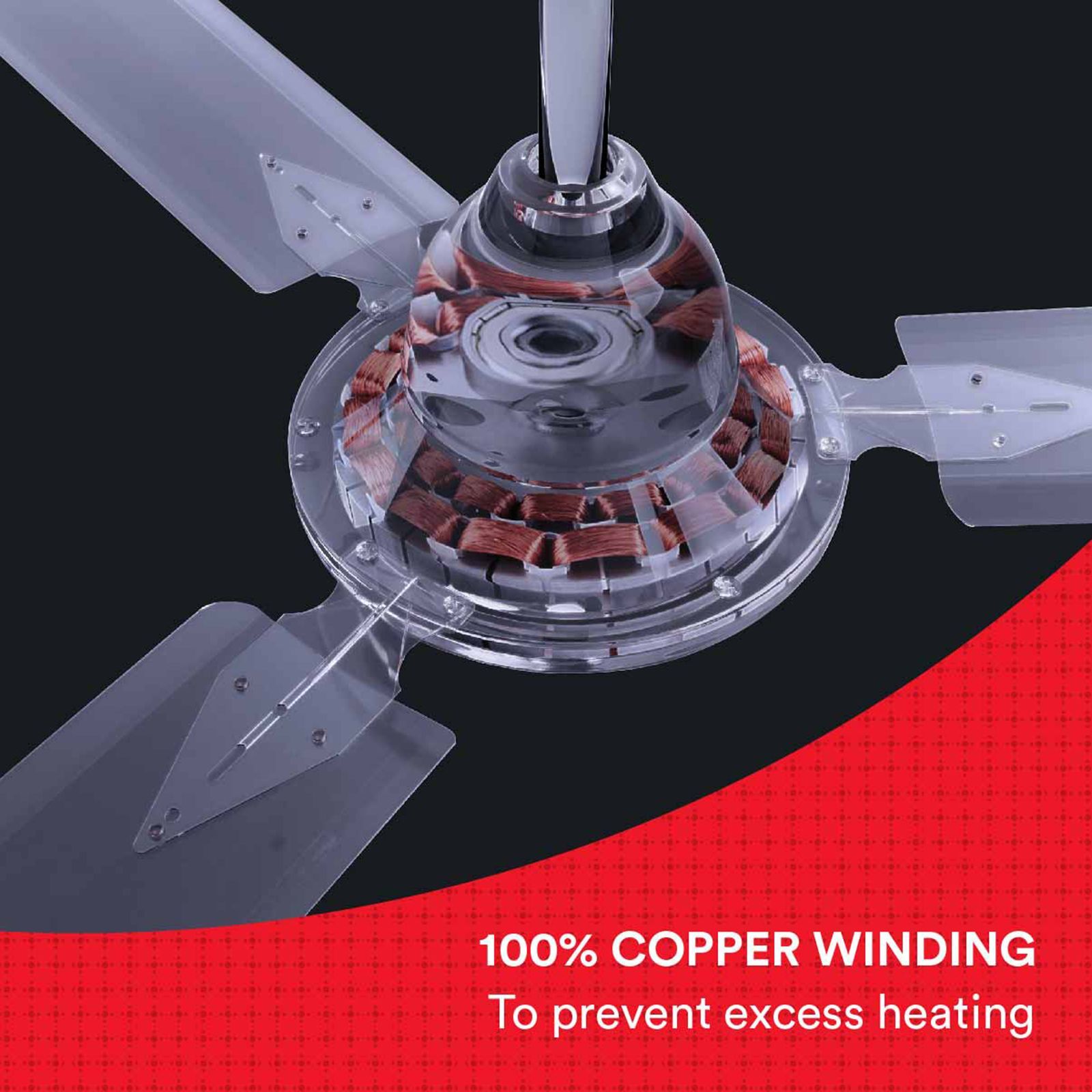 zunpulse Shimmer 1200mm 3 Blade High Grade Copper Ceiling Fan (Noiseless Operation, Smokey Brown)_5