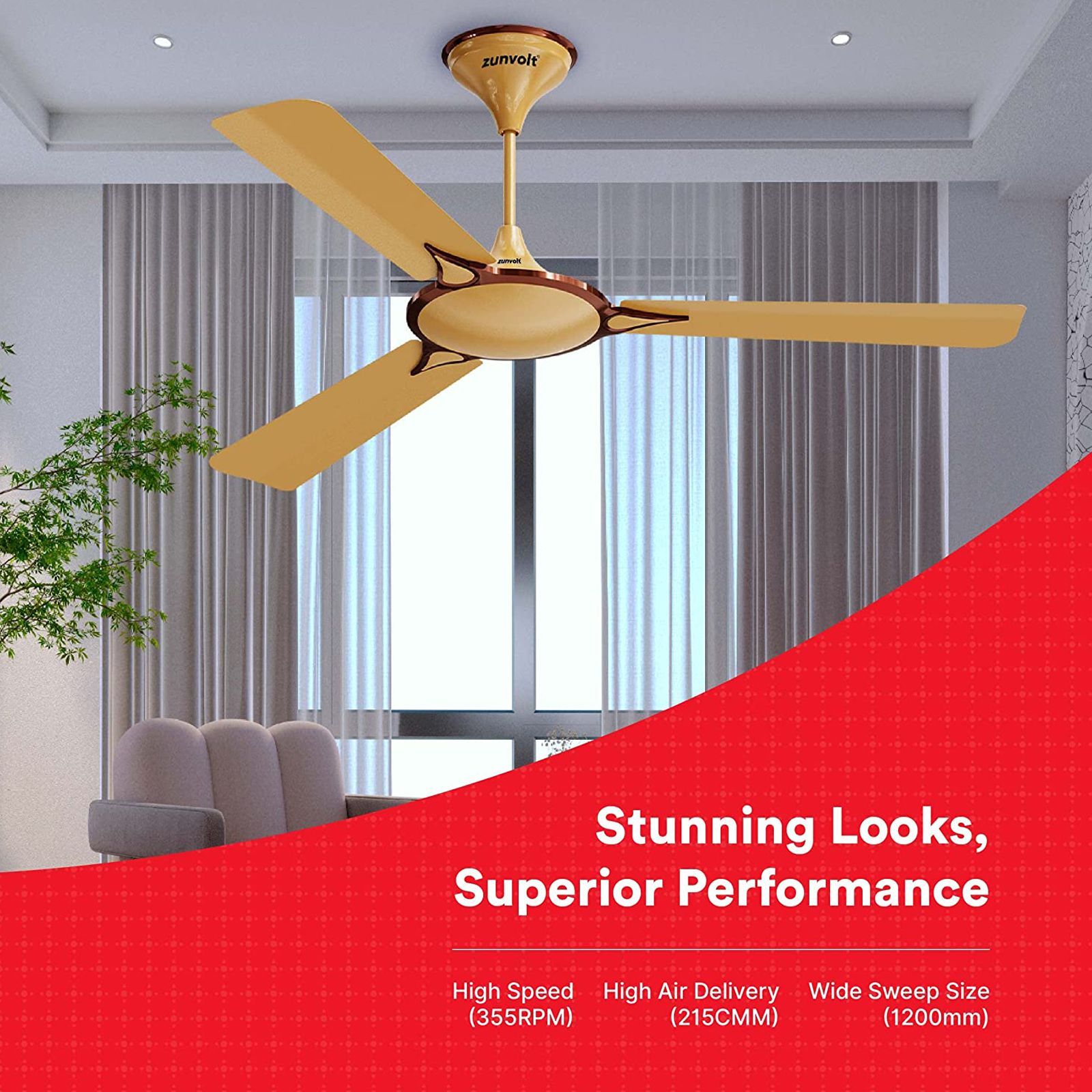 zunpulse Emperor 1200mm 3 Blade High Speed Ceiling Fan (Double Ball Bearing, Golden & Brown) zunpulse Emperor 1200mm 3 Blade High Speed Ceiling Fan (Double Ball Bearing, Golden & Brown)_8