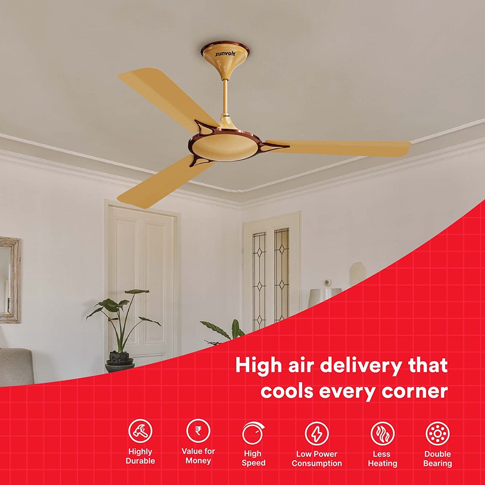 zunpulse Emperor 1200mm 3 Blade High Speed Ceiling Fan (Double Ball Bearing, Golden & Brown) zunpulse Emperor 1200mm 3 Blade High Speed Ceiling Fan (Double Ball Bearing, Golden & Brown)_5