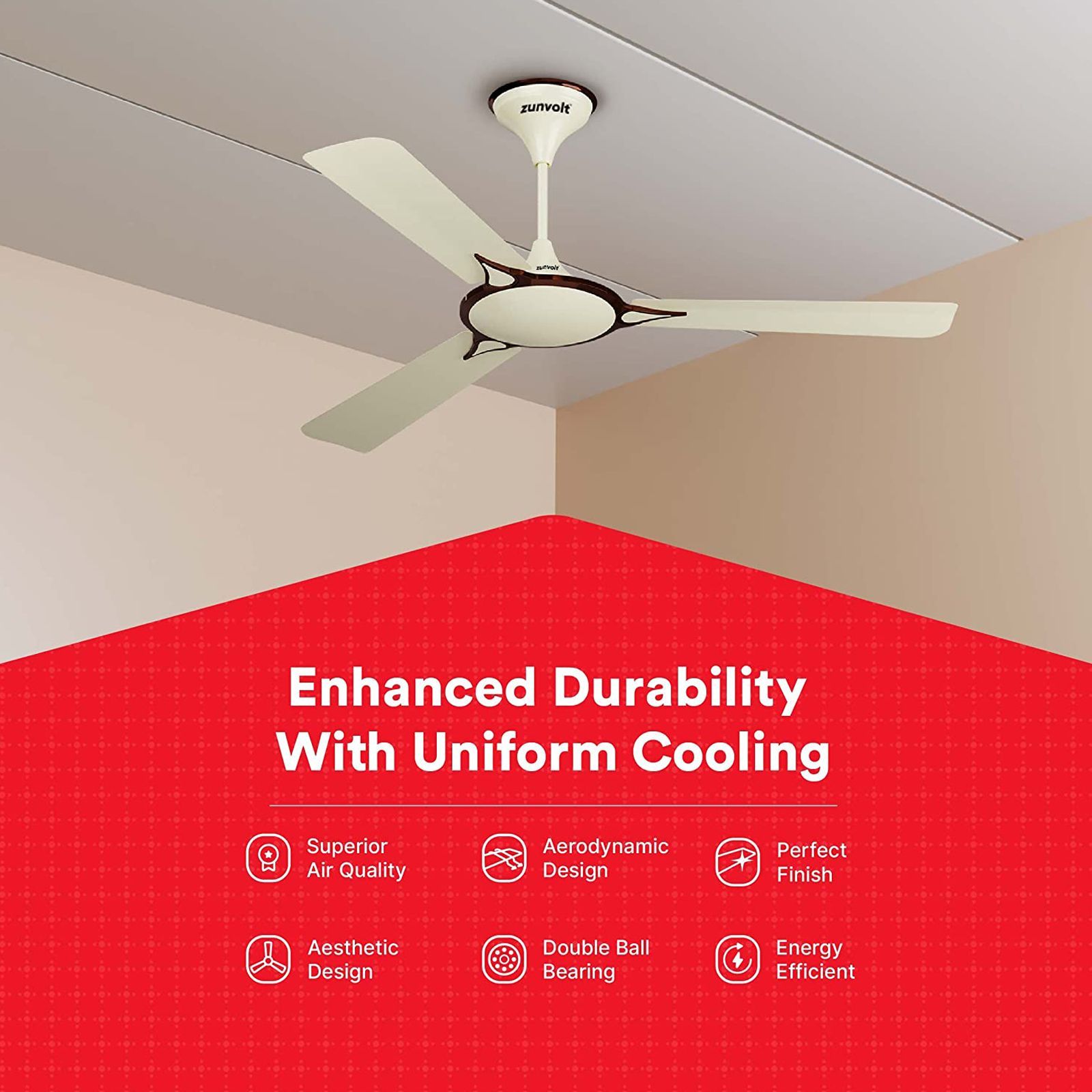 zunpulse Emperor 1200mm 3 Blade High Speed Ceiling Fan (Double Ball Bearing, Ivory)_7