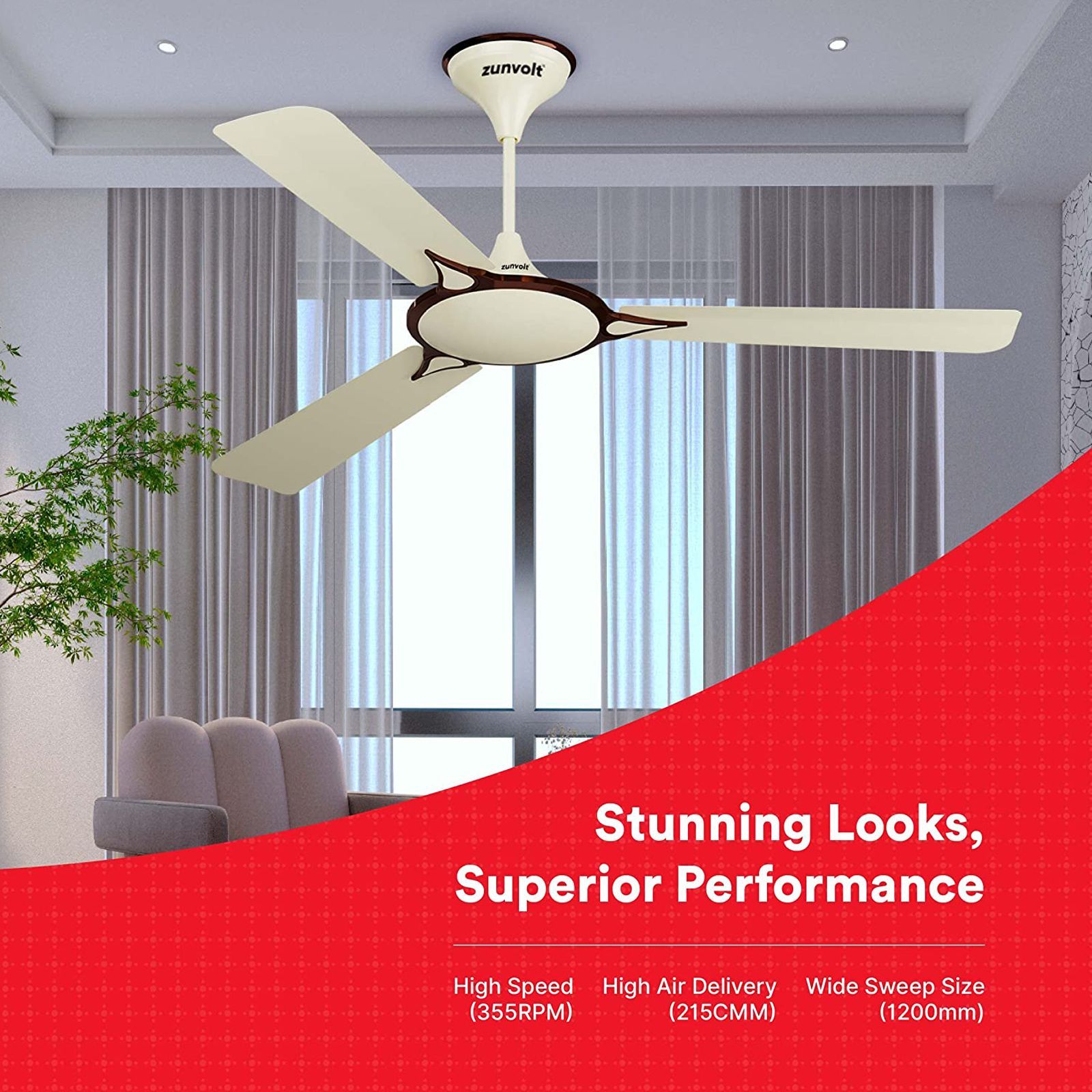 zunpulse Emperor 1200mm 3 Blade High Speed Ceiling Fan (Double Ball Bearing, Ivory)_8