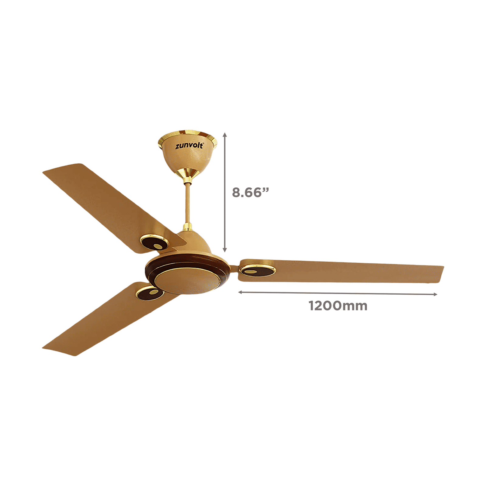 zunpulse Hera 1200mm 3 Blade High Speed Ceiling Fan (Double Ball Bearing, Golden & Brown)_2