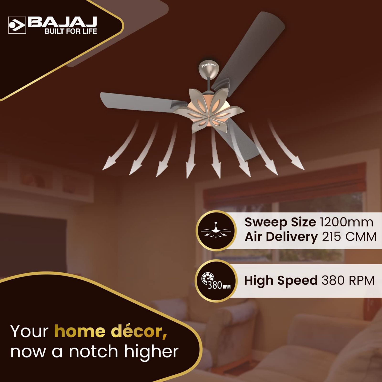 BAJAJ Floweret EE 1 Star 1200mm 3 Blade Anti Bacterial Ceiling Fan (Easy to Clean, Chocolate Brown)_7