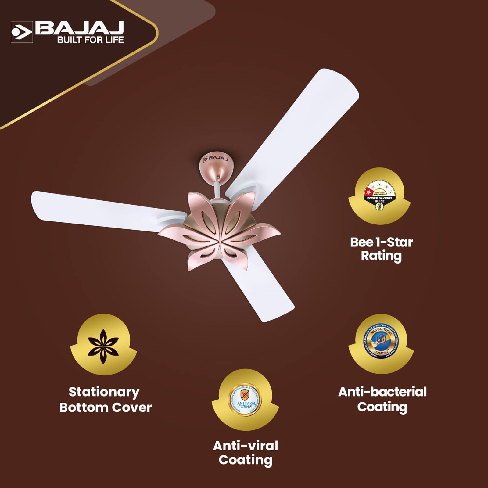 BAJAJ Floweret EE 1 Star 1200mm 3 Blade Anti Bacterial Ceiling Fan (Easy to Clean, White)_9
