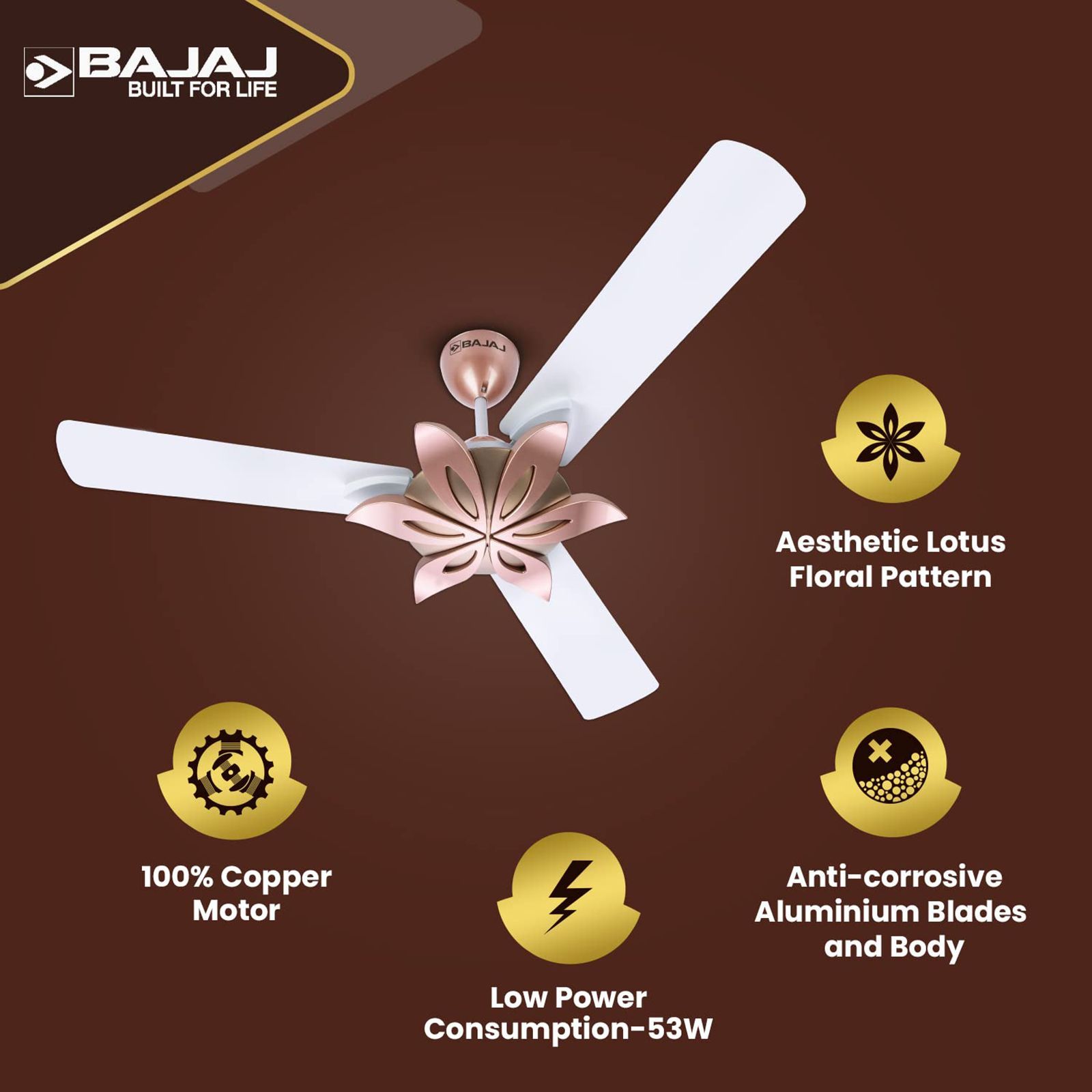 BAJAJ Floweret EE 1 Star 1200mm 3 Blade Anti Bacterial Ceiling Fan (Easy to Clean, White)_14