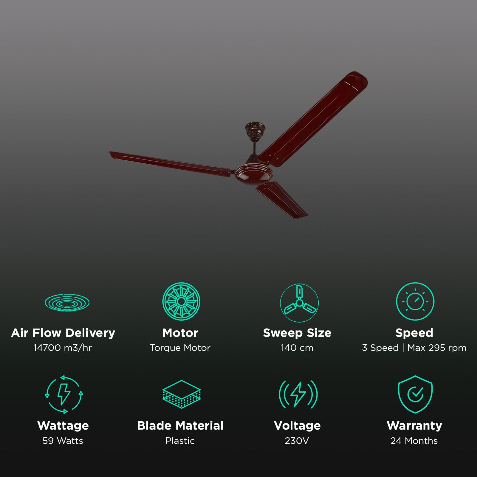 BAJAJ Bahar 14EE 1400mm 3 Blade Rust Proof Ceiling Fan (High Torque Motor, Brown)_3