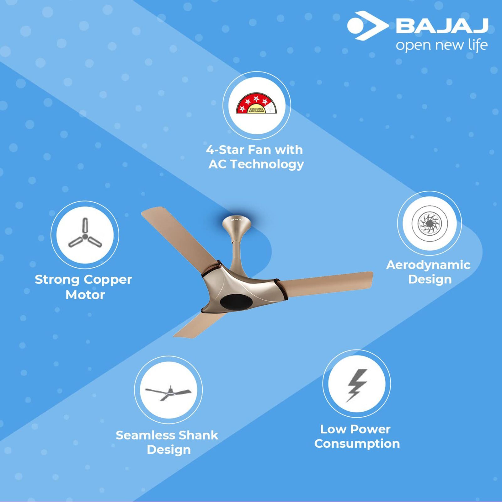 BAJAJ Esperanza 4 Star 1200mm 3 Blade Silent Operation Ceiling Fan (Strong Copper Motor, Topaz)_7