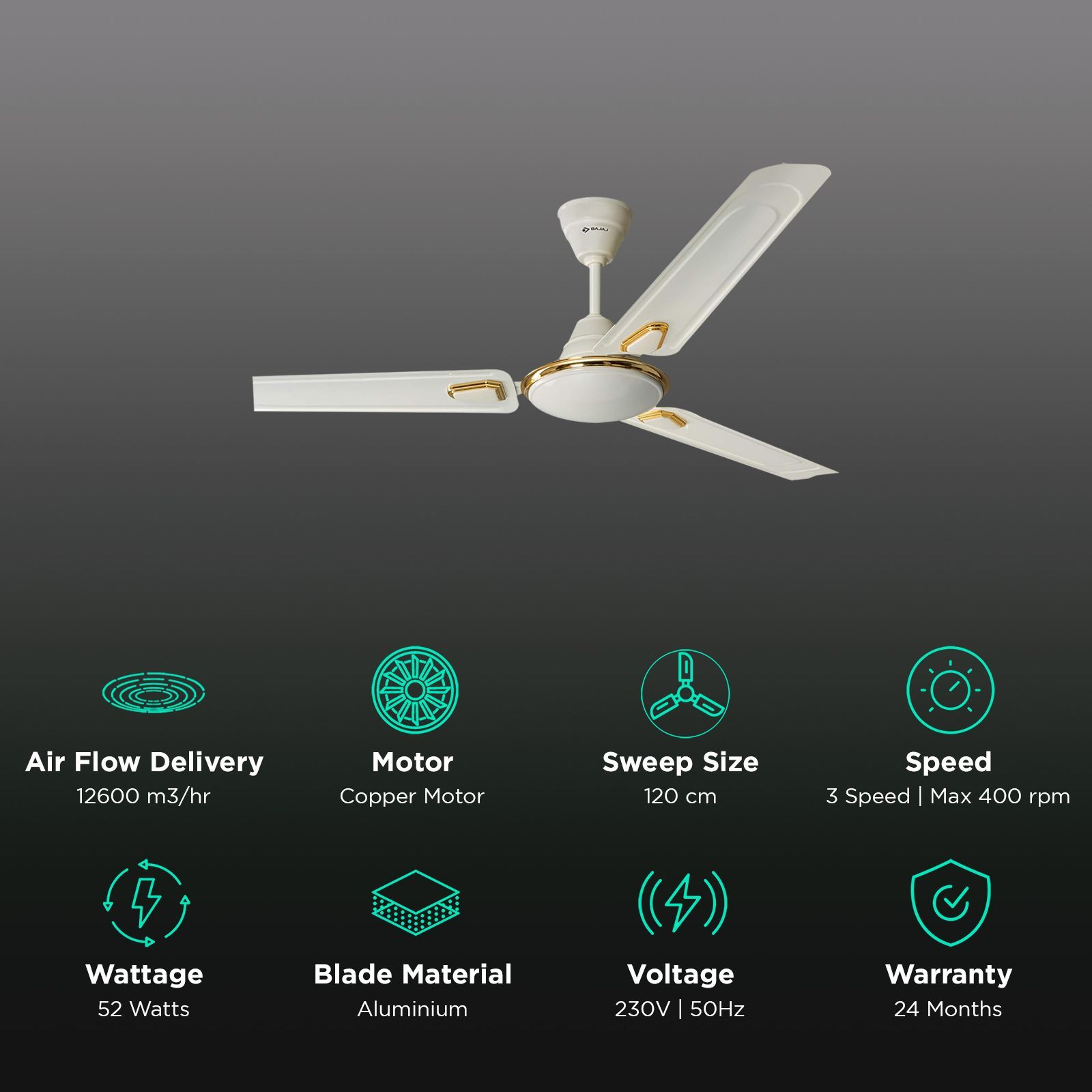 BAJAJ EDGE HS Neo EE Deco 1 Star 1200mm 3 Blade Copper Motor Ceiling Fan (Energy Efficient, Bianco)_3